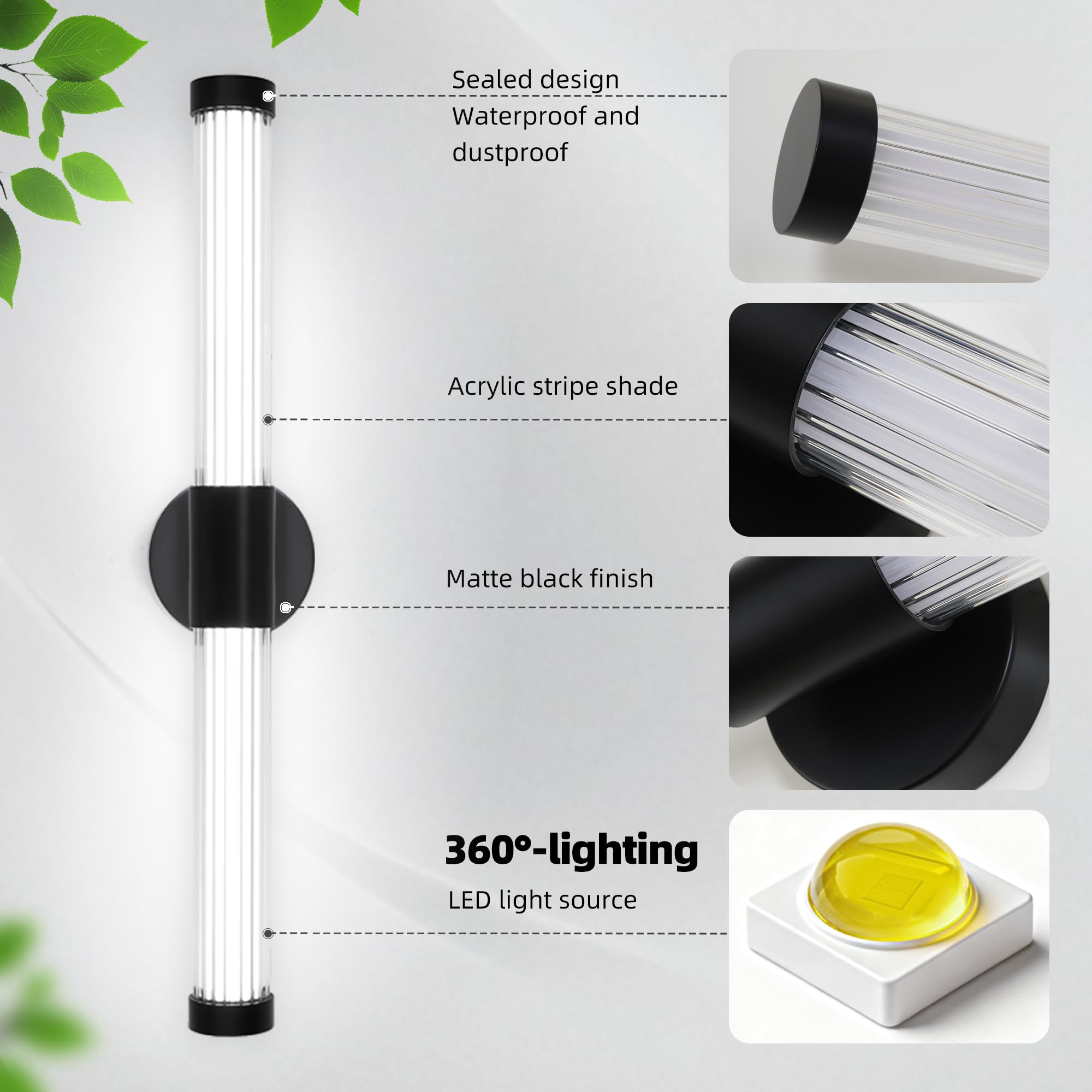 MantoLite Spiegelleuchte Bad Spiegellampe - 60cm Badlampe Wand Mattschwarz | Badlampe Wand IP44 Spiegellampe Badezimmer 360°Modern Innen Wandlampe 12W 3CCT Einstellbar 3CCT Badleuchte Bilderlampe