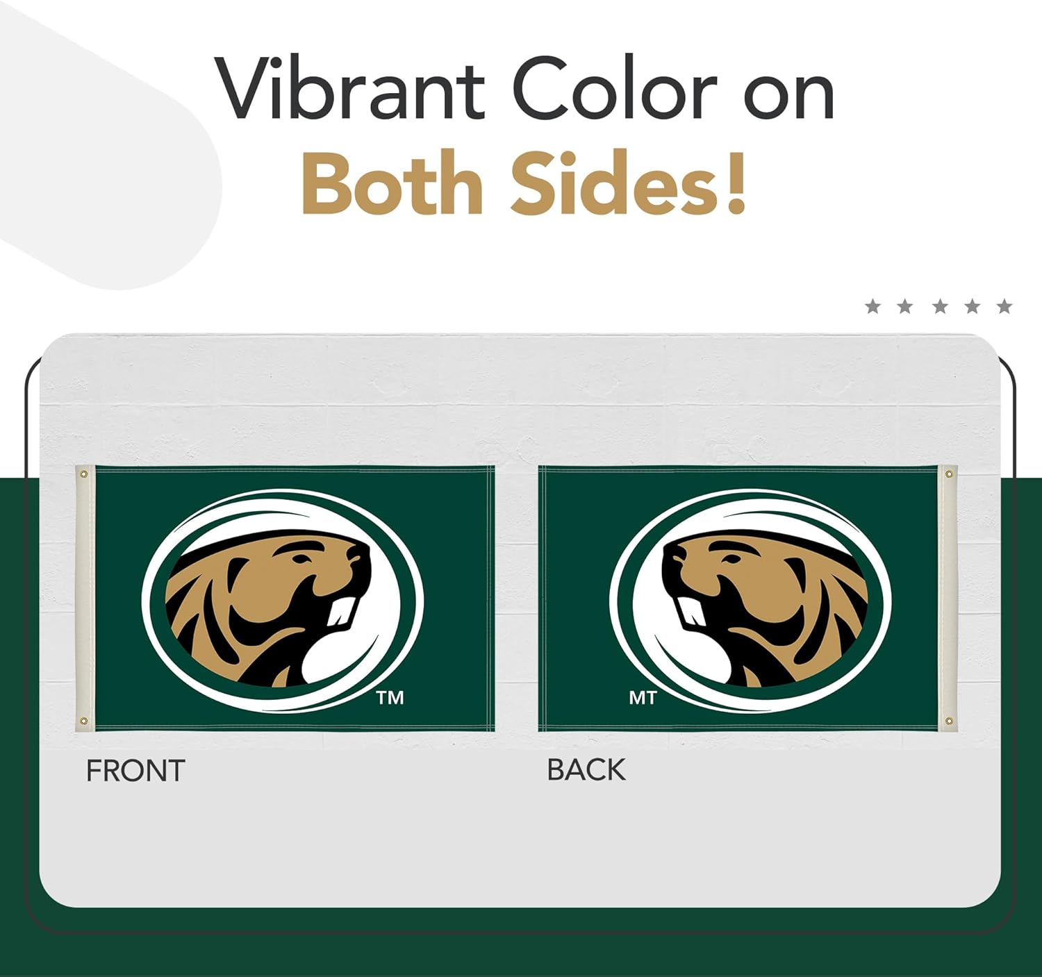 Bemidji State Beavers College Sports Printed Flag - NCAA Licensed - Nylon - School Banner (Green, Brown) (2' x 3') - Image 3