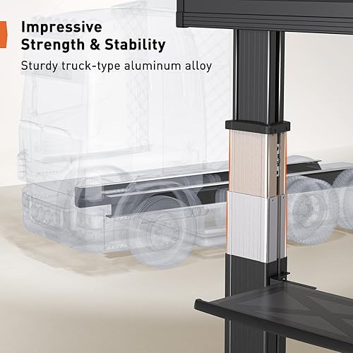 Miniatura 3 de Perlegear Carrito de TV móvil para televisores planos o curvados de 32-65 de 70 pulgadas de hasta 80 libras, soporte de TV rodante con estante