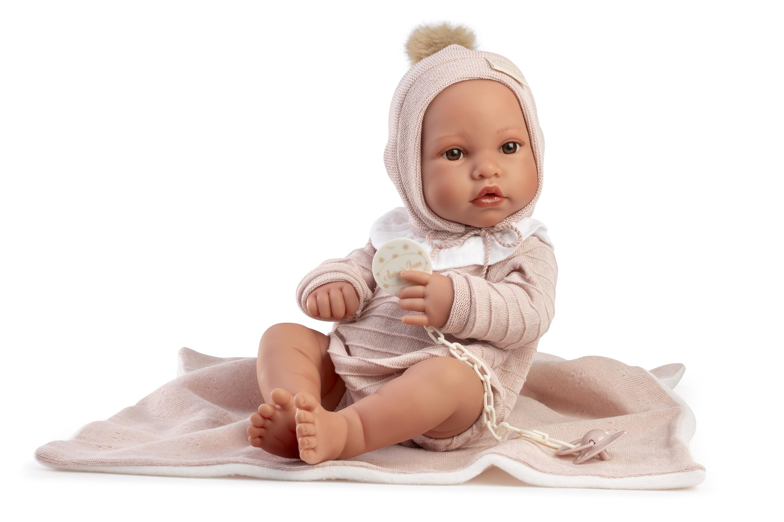 Antonio Juan Neugeborene Erika Puppe mit rosa Kopftuch, realistische Babypuppe mit Decke und Zubehör