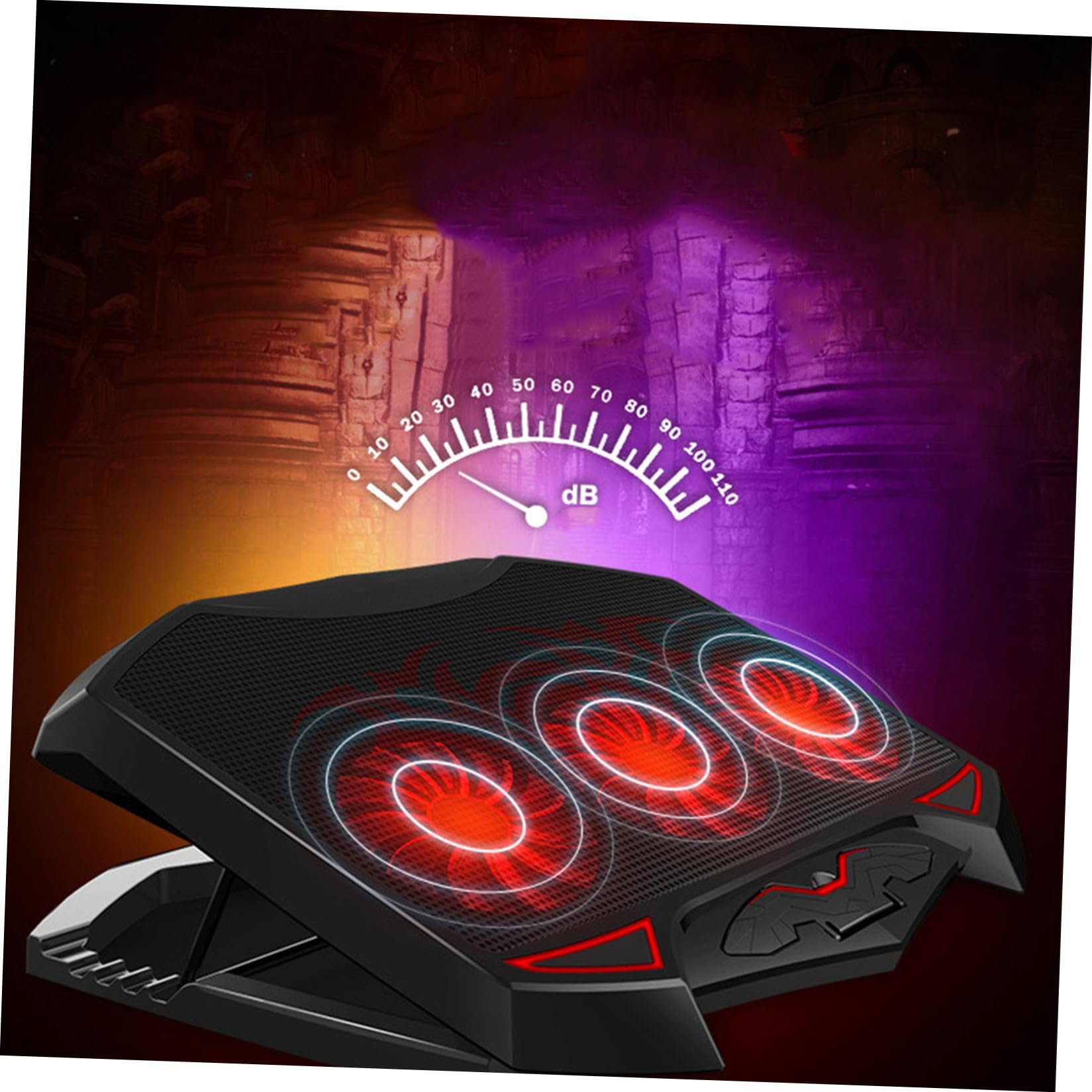 VALICLUD Refroidisseur PC Portable Silencieux avec Ventilateurs LED Rouges Support Ajustable et Double Port USB Base Métal pour Dissipation Thermique Compatible Notebook Version Noir