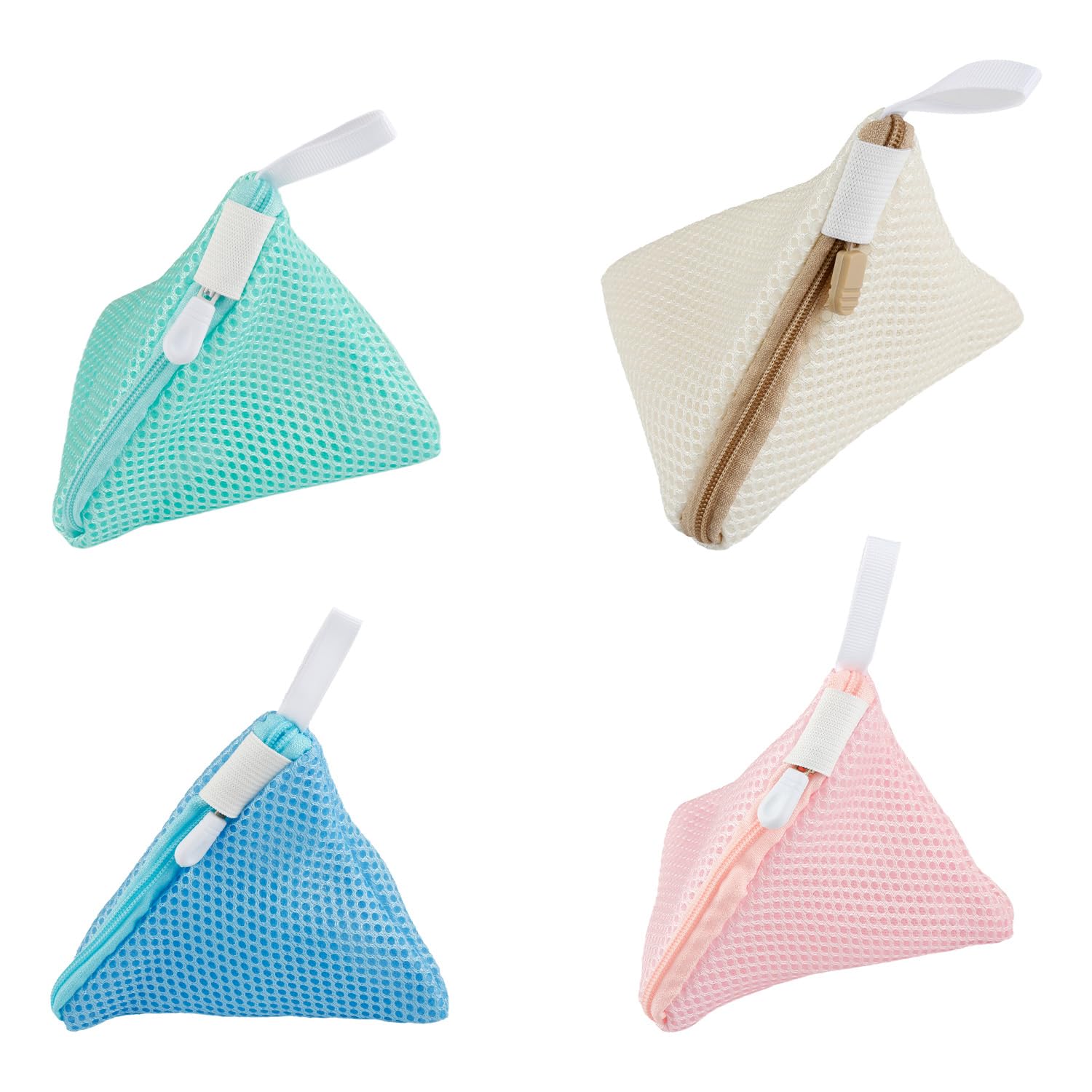 Tabanzhe 4 PCS Mini Triangle Mesh Laundry Bags – Small Wash Bags for Delicates with Zipper & Hanging Loop, Portable Travel Laundry Net Bag for Washing Machine, Bras, Socks, Underwear & Masks