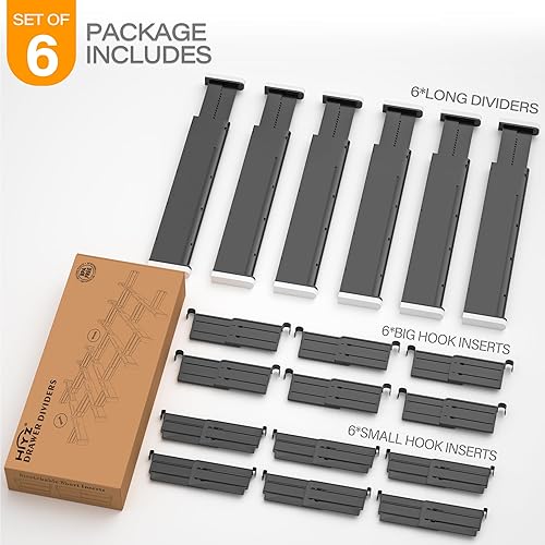 Miniatura 6 de HiYZ Divisores de cajones ampliables con insertos, divisor de cajones de utensilios de cocina grandes, organizadores de cajones ajustables de 2.36