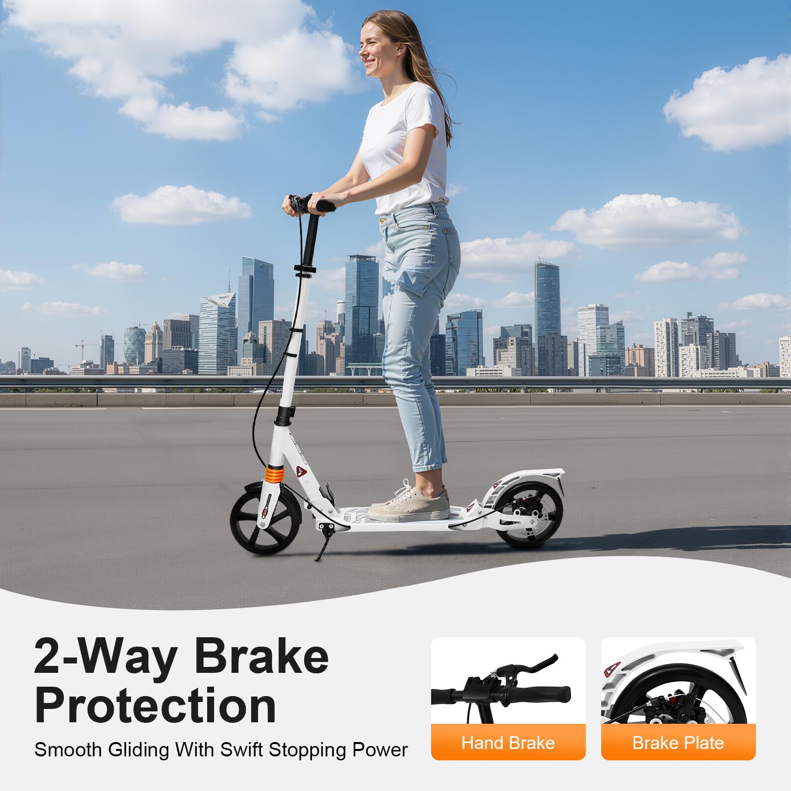 Monopattino professionale pieghevole City Scooter per adulti con freno a mano, massimo 120 kg, con freno, regolabile in altezza