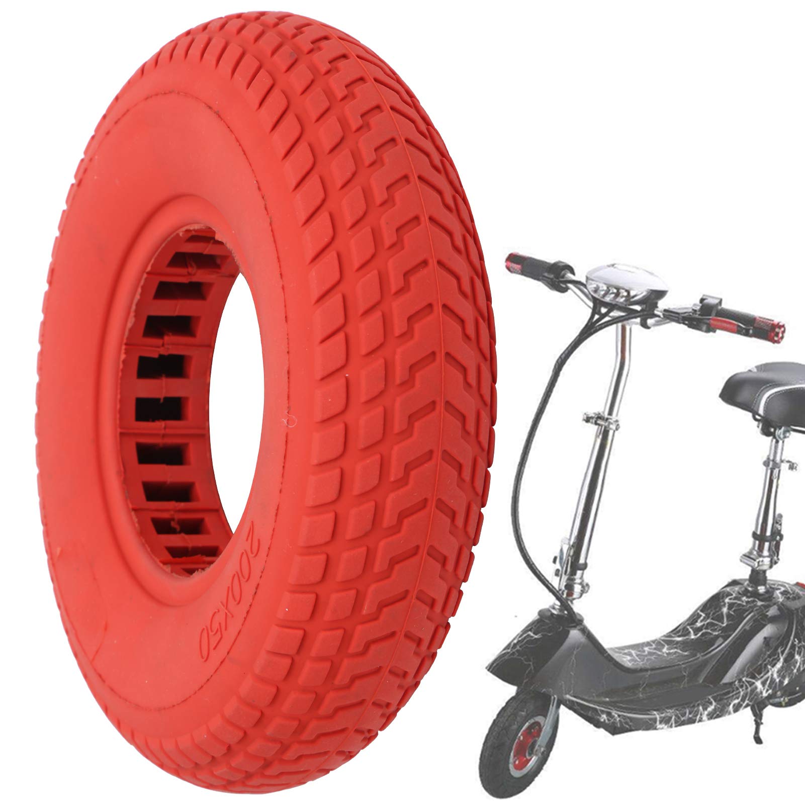 200x50 Scooter Inner Tube, Solid Rubber Explosionproof Hollow Out Damping Electric Scooter Band Tubeless Solid Non Flat Tire (Red)