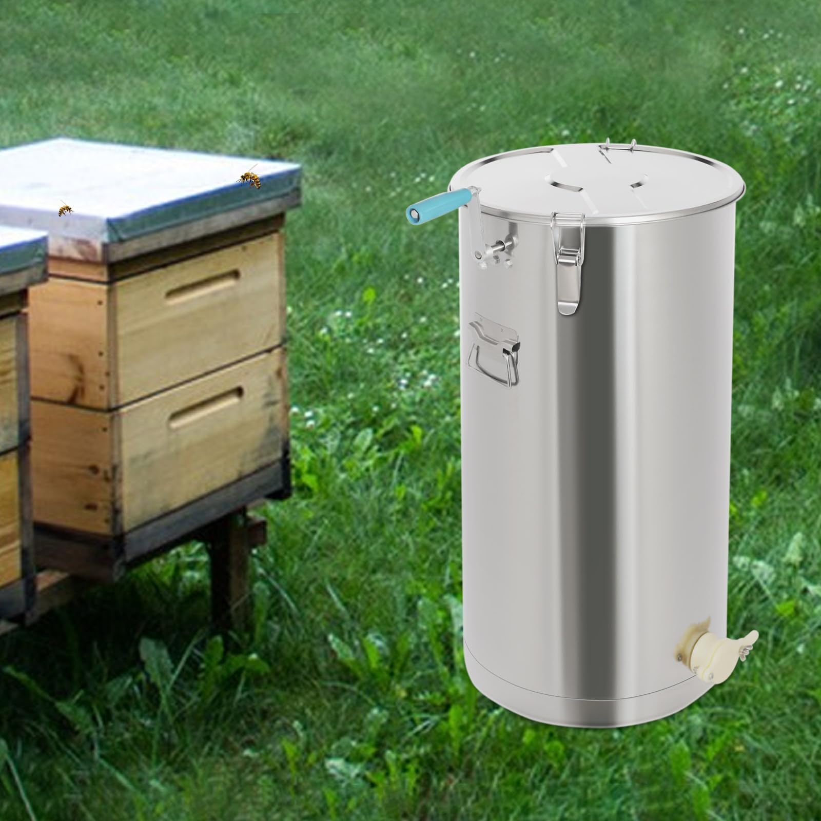 Extracteur de miel manuel, extracteur de miel en acier inoxydable, extracteur de miel pour 2 rayons, équipé de doubles roulements, extracteur de miel idéal pour les apiculteurs amateurs et
