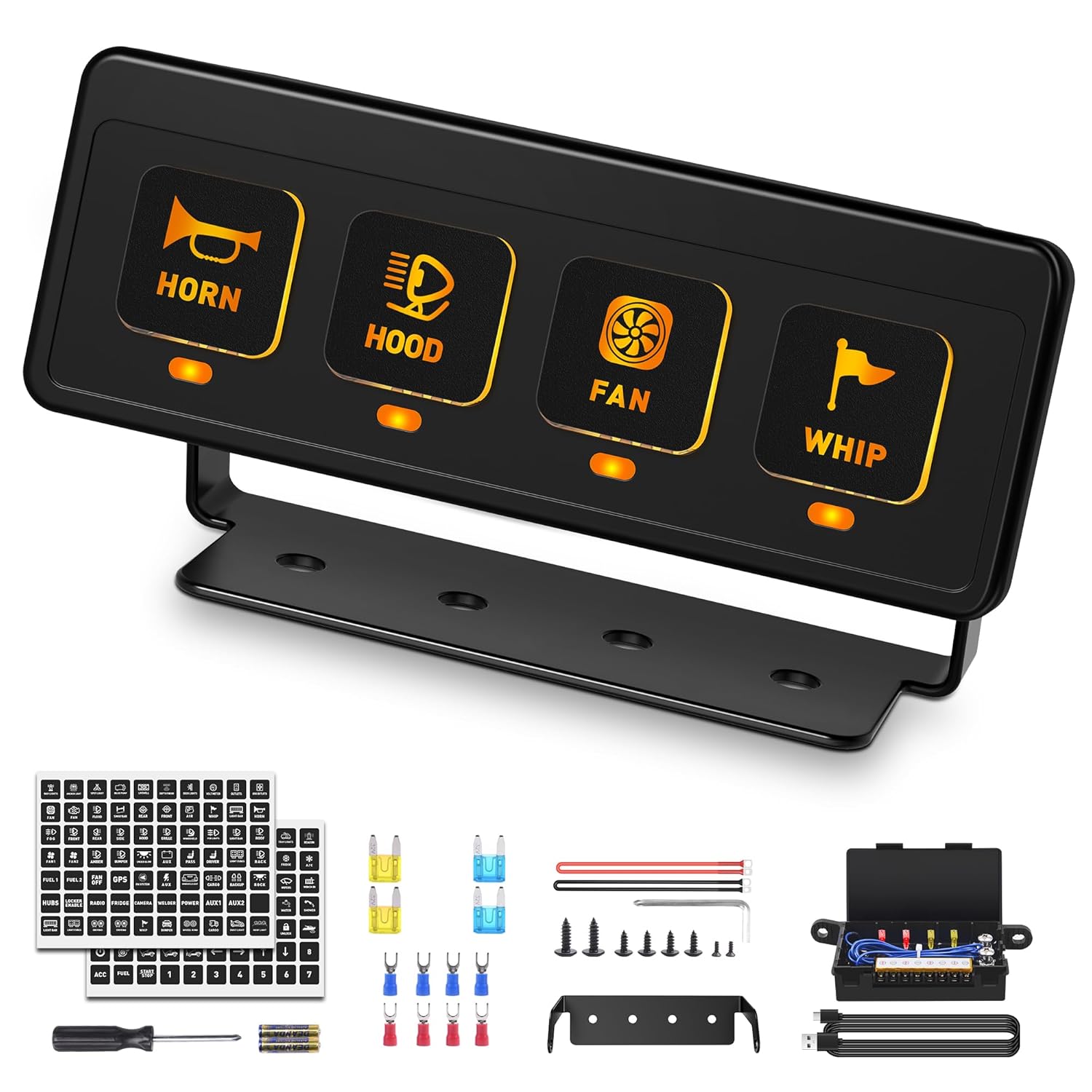 4 Gang Wireless Switch Panel, 12V 60A Auxiliary Car Swtich Panel, Universal Circuit Control Relay System Box with 4 Light Modes Memory Function for Car Truck UTV ATV Boat RV Off-Road