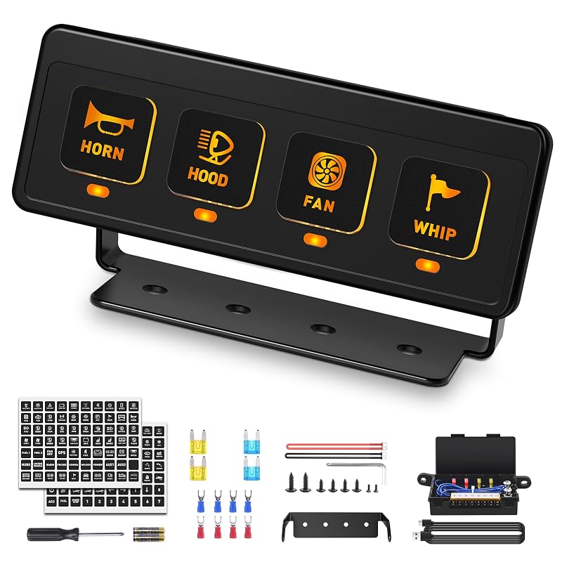 Painel de interruptores sem fio SS VISION 4 teclas, 12 V e 60 A para veículos – Kit