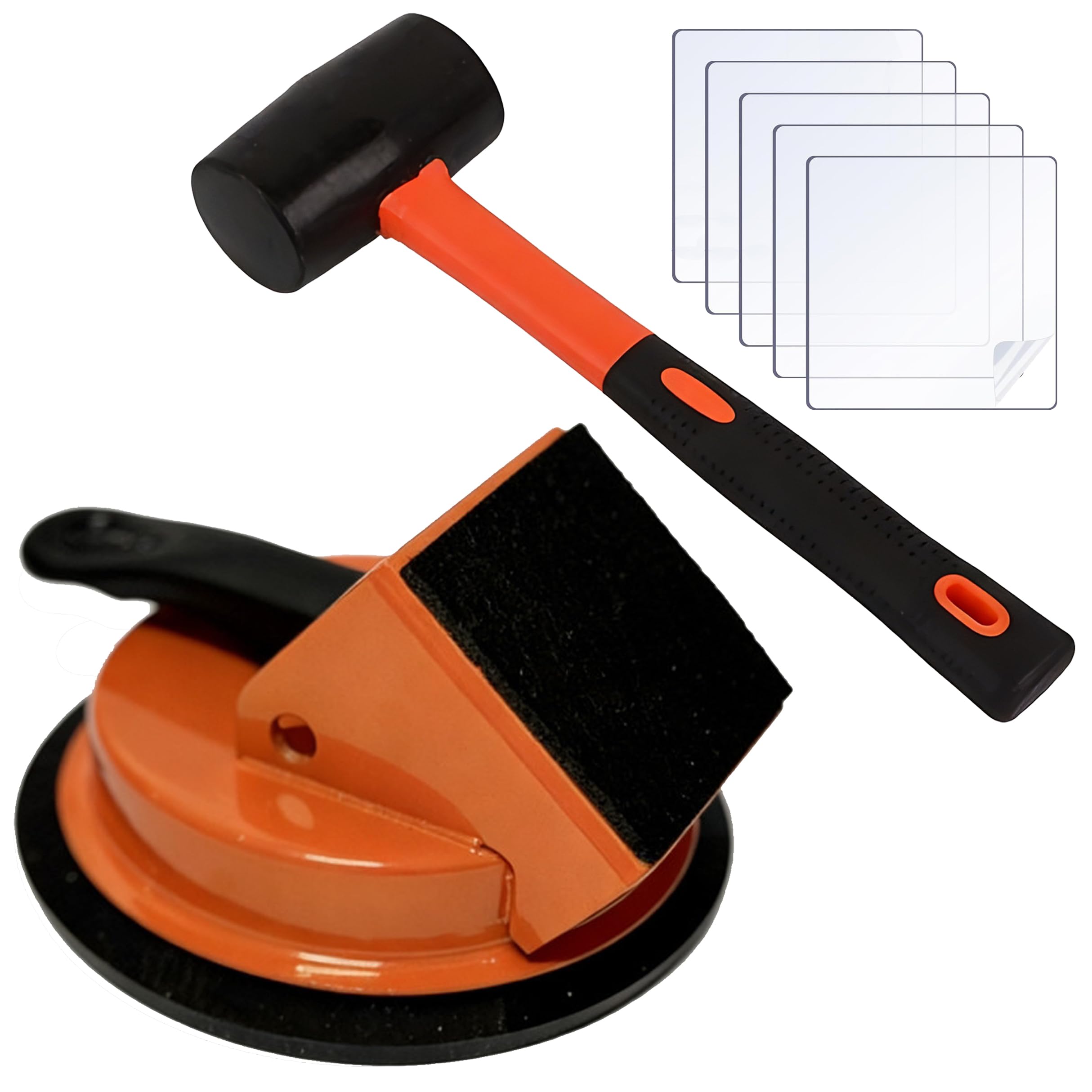 Floor Gap Fixer Tool Kit – Rubber Mallet & 5 Sticky Pads – Heavy Duty Suction Cup Laminate Tool, 45° Striking Surface, Manganese Steel Core, 70KG Suction – for Vinyl, Hardwood & Engineered Floor