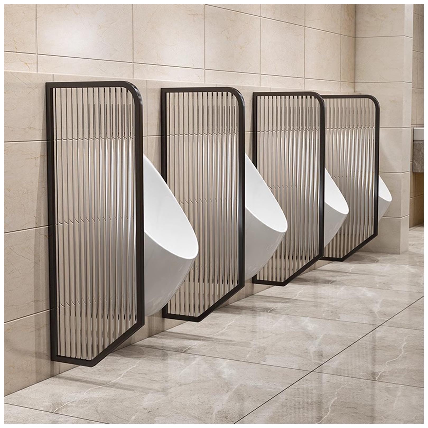 BKSXSOP Wall-Mounted Urinal Partition Divider - 2 Pcs Black Stainless Steel Frame with Tempered Glass, Men‘s Privacy Screen Baffle for Public Toilets