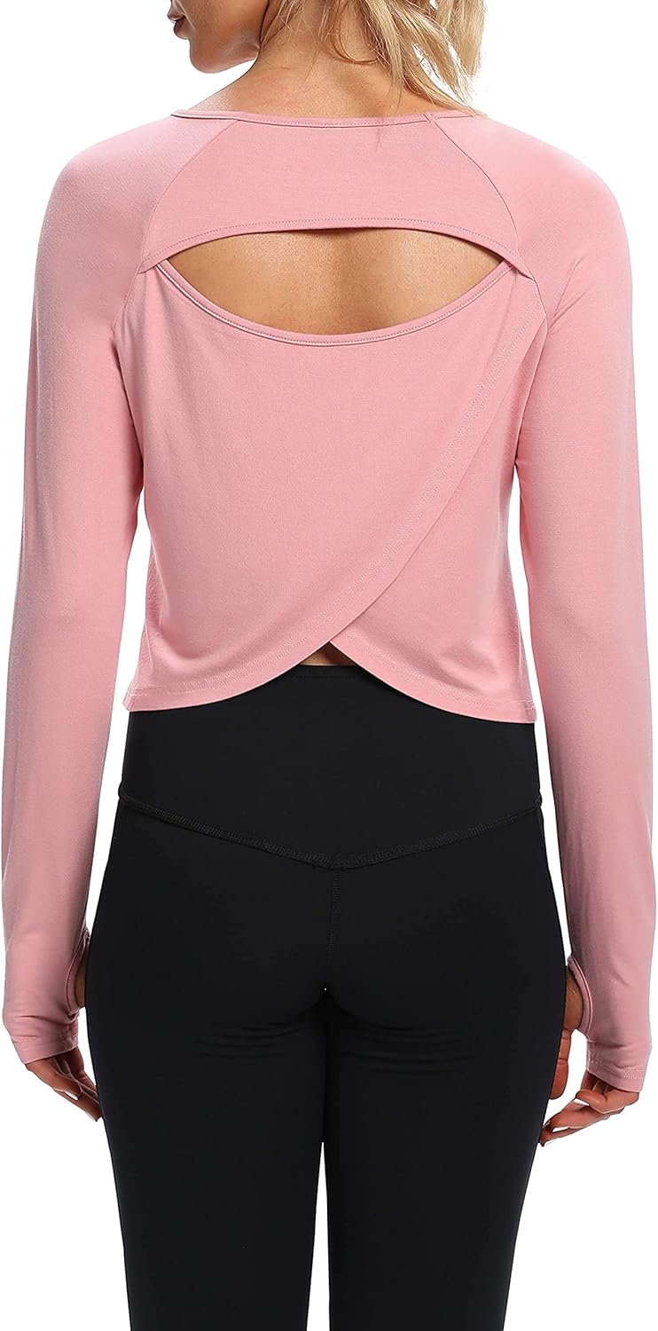 Bestisun Long Sleeve Workout Running Shirts Athletic Yoga Gym Crop Tops for Women - Image 5