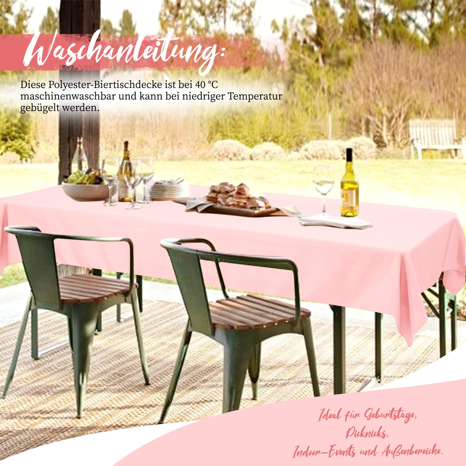 6 Stück Rosa Biertisch Tischdecke universal für 50cm u.70cm Biertische Hussen für Biertisch, Blickdichte Polyester Biertischhussen Biertisch-Husse Rechteckige Tischdecken Waschbar-250x100cm