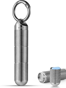 TISUR Titanium Keychain Pill Holder Small Metal Pill Case, Pill Organizer Portable Waterproof Pill Container, Travel Pill Bottle Box for Purse Small-0.51in 3 Separate Compartments