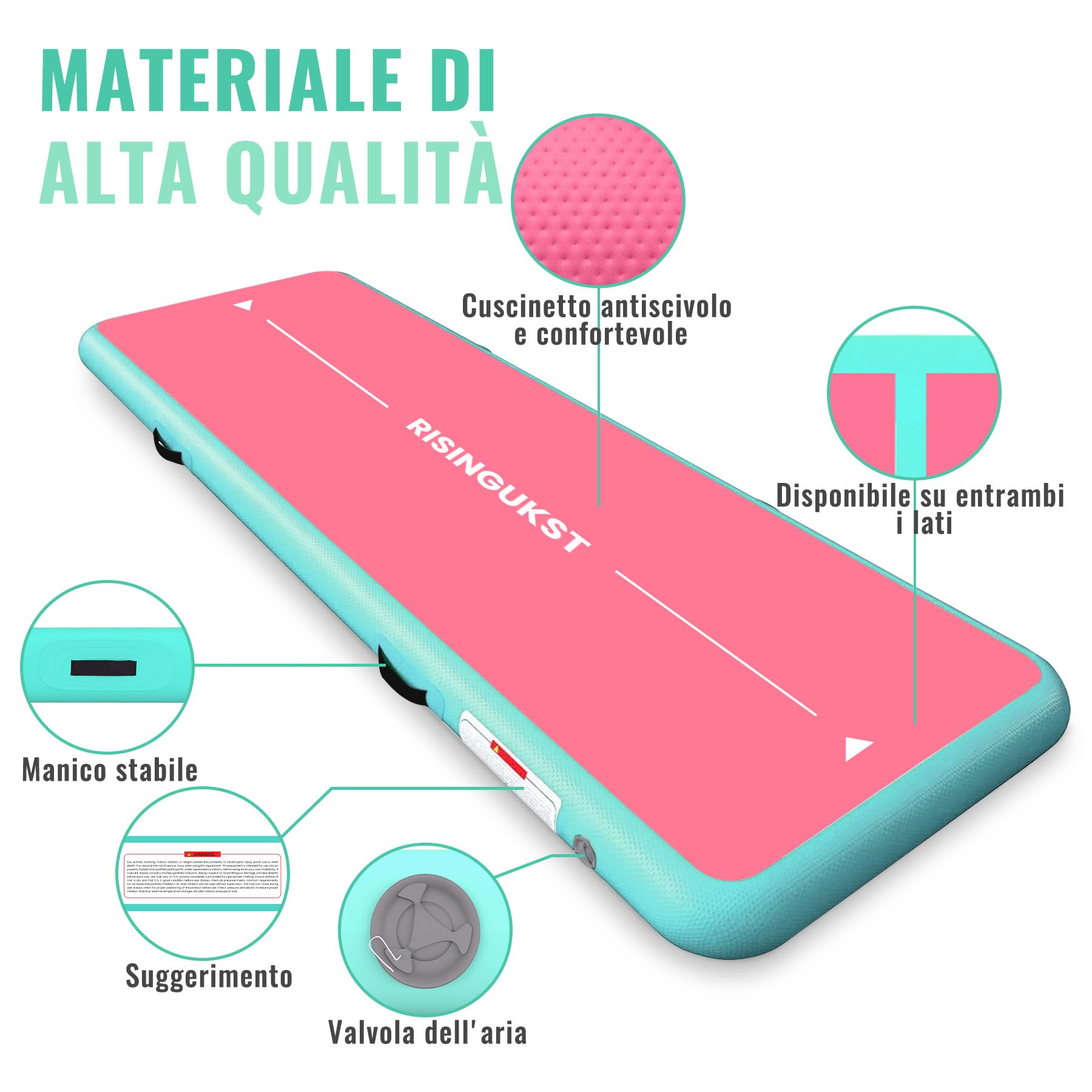 RISINGUKST Air Track Ginnastica Artistica 10/20cm Spessore, 2/3/4/5/6m materassino palestra con Pompa Elettrica per Casa, Air Roller