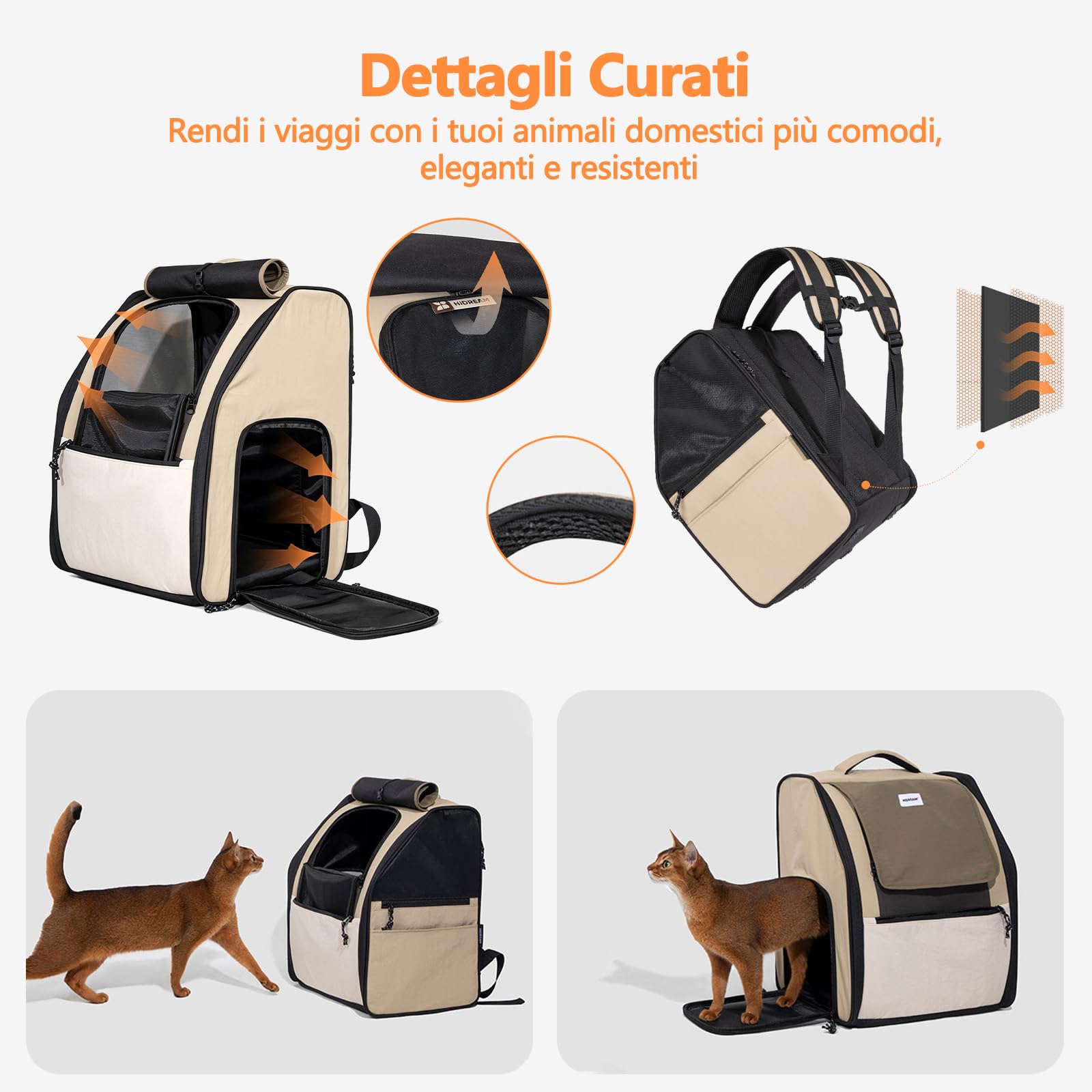 Galatée Zaino Per Animali Domestici Realizzato In Tessuto Oxford e Nylon, Spazioso e Traspirante, Impermeabile e Antigraffio, Design 3d Per Evitare Il Collasso, Pieghevole Con Doppia Porta (Nero)