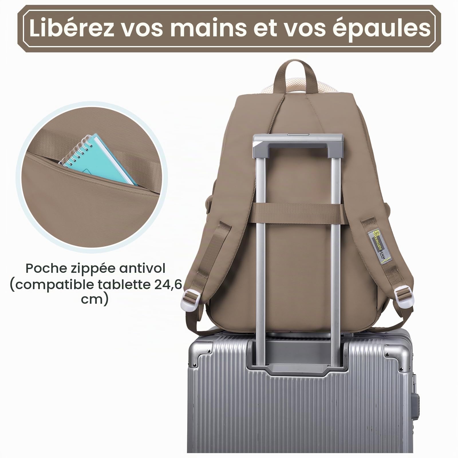 Amythe Sac à Dos Scolaire Collège Léger Grande Capacité, Marron