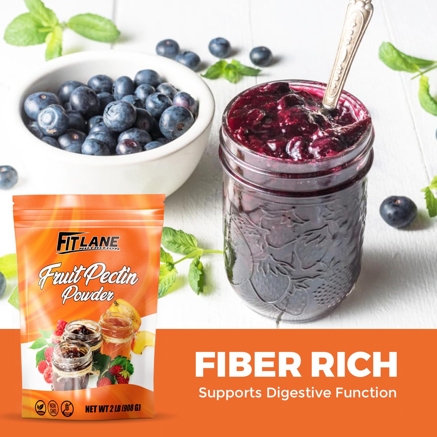 Fruit Pectin Powder 2 lbs - For Canning Jams and Jellies - Natural, Vegan and NON-GMO - Premium Bulk Ingredient Mix - Great for Apple Pie Filling - By Fit Lane Nutrition - Value Size Bag