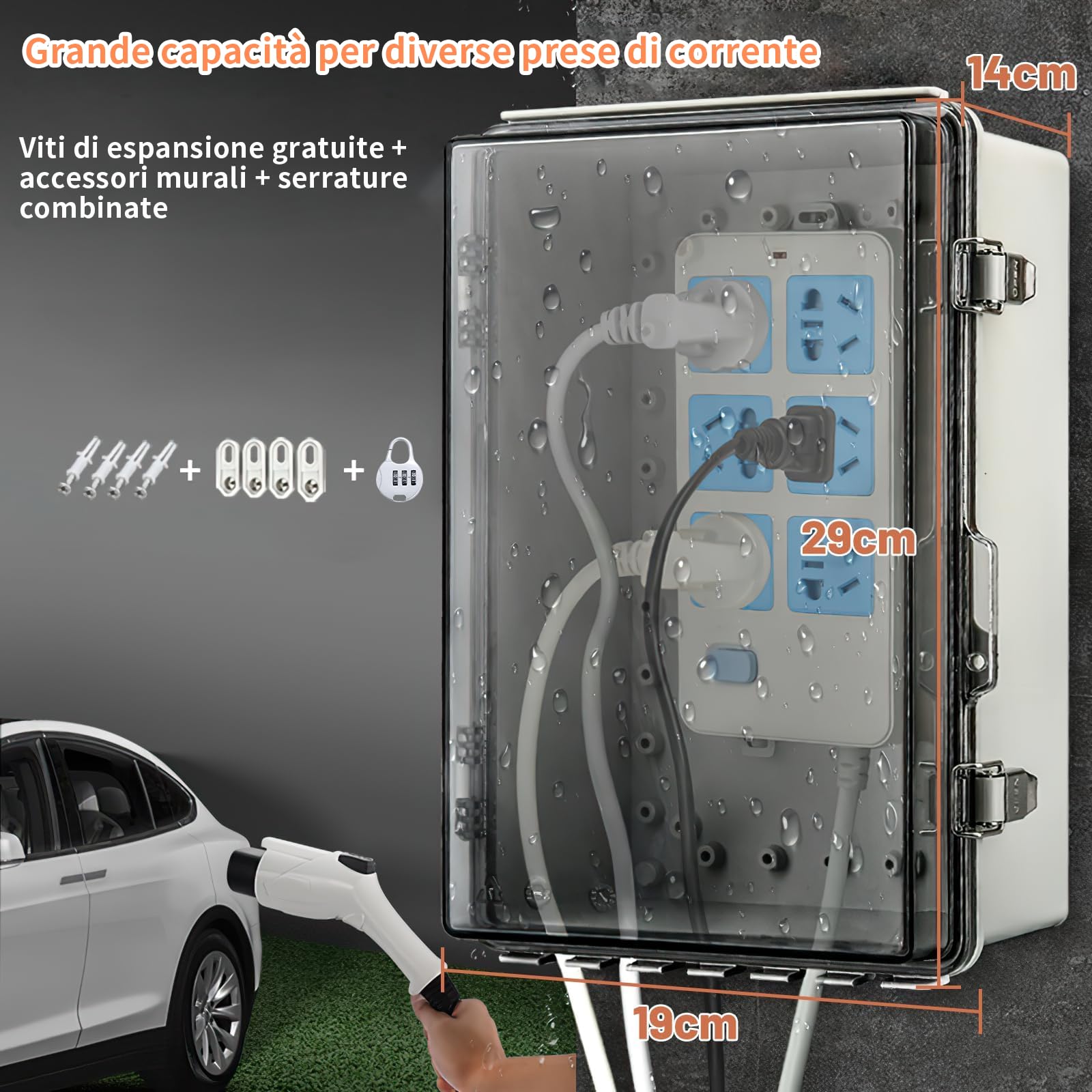 Scatola Elettrica da Esterno, Scatola di Derivazione Esterna IP66, Armadio Trasparente Esterno con accessori per il montaggio a parete e serratura (29 x 19 x 14 cm)