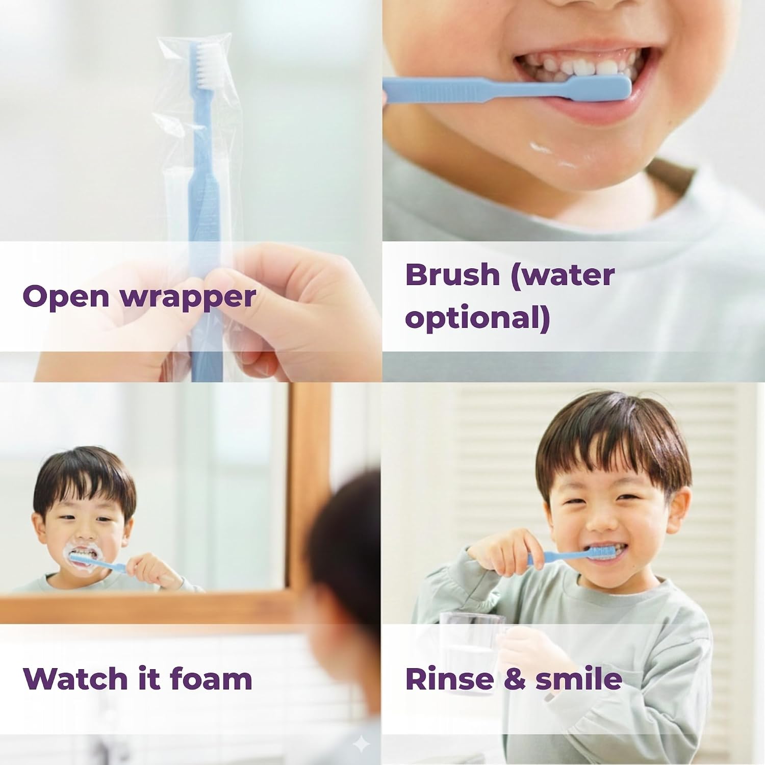 Kids 40 Prepasted Disposable Toothbrushes Individually Wrapped - Single Use Pre Pasted Disposable Toothbrushes with Toothpaste Built in - Waterless Toothbrush for Travel, Guests, Hotel, & Camping