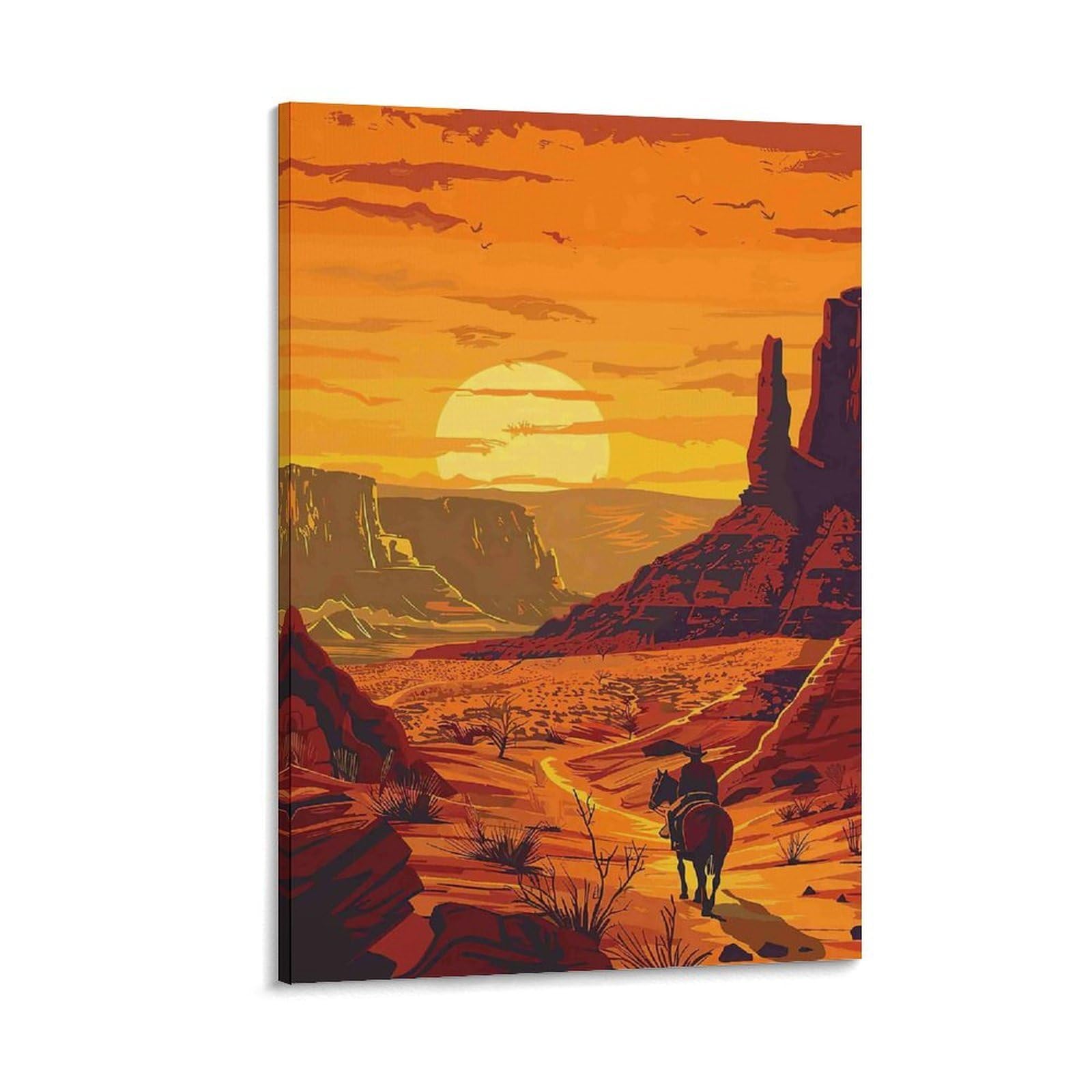 DHBANEIOK Desert Sunset Rider Poster Artwork Canvas Prints Picture Modern Canvas Wall Art Picture Wall Hanging for Home Decorations 20x30inch(50x75cm)