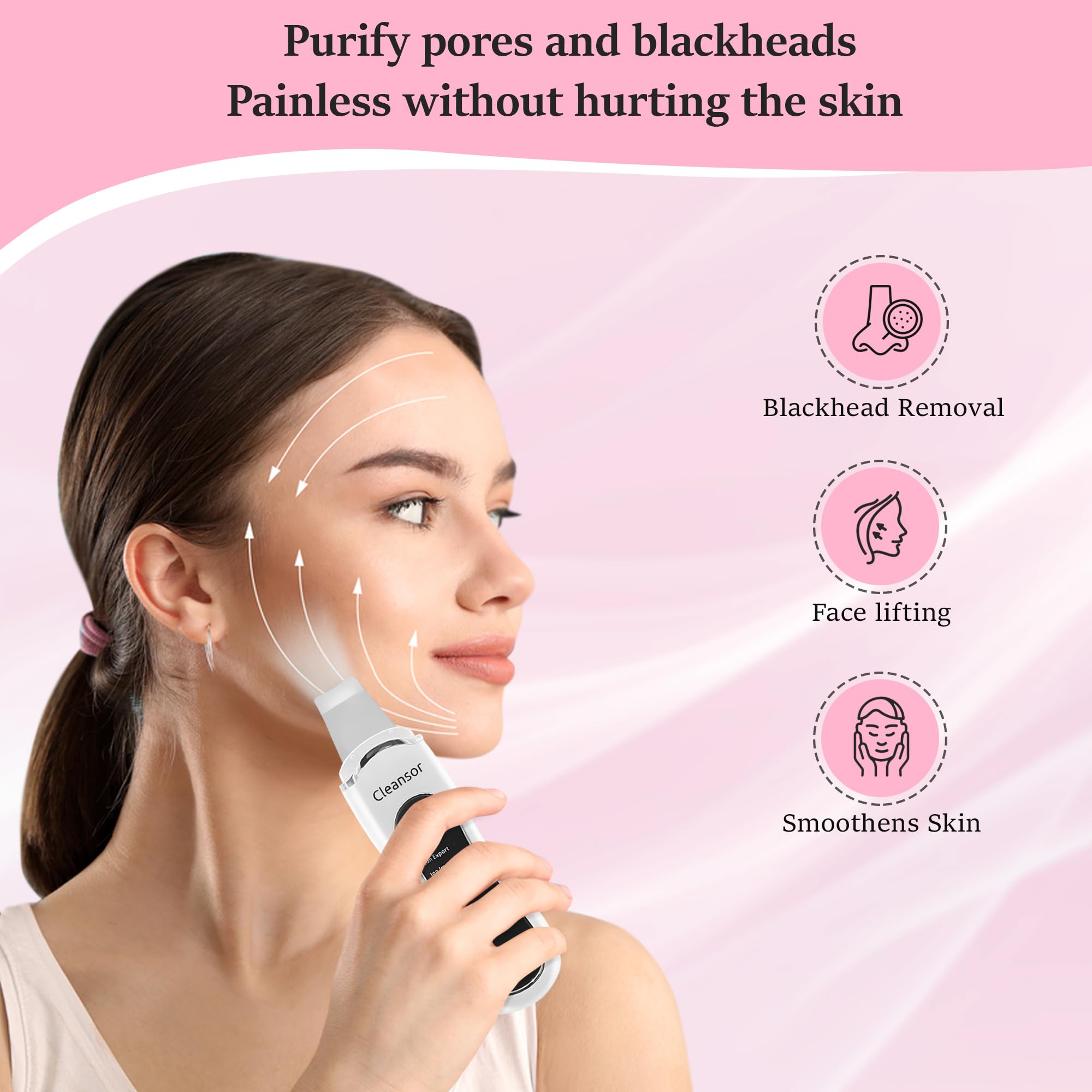 Skin Scrubber Pore Cleaner Blackhead Remover Facial Spatula with Clean, Ion and Lift Modes