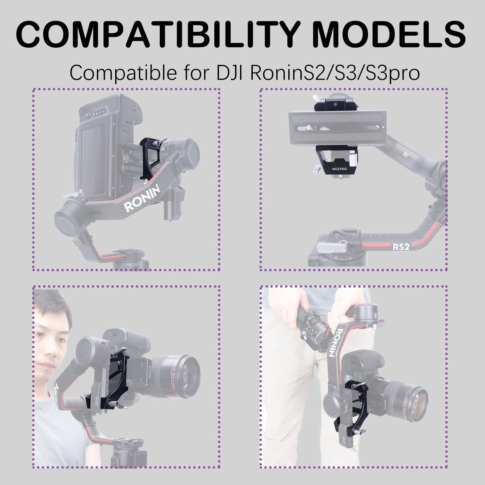 Pionowy uchwyt kamery DJI, pionowy adapter do kamery NICEYRIG do DJI RoninS2/S3/S3pro, wspornik płytki szybkiego zwalniania ze stopu aluminium, nośność 2 kg - 528