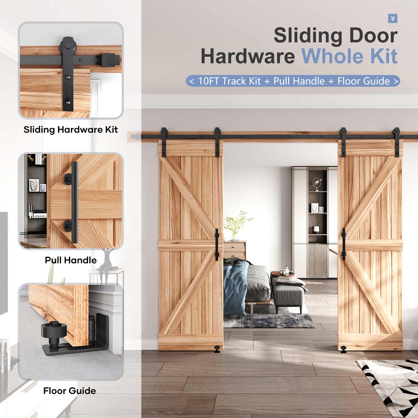 EaseLife 12 FT Double Sliding Barn Door Track and Handle Hardware Kit,Straight Pulley,Slide Smoothly Quietly,Easy Install (12FT Track Kit for 33"~36" Wide Double Door) — Amazon image 2