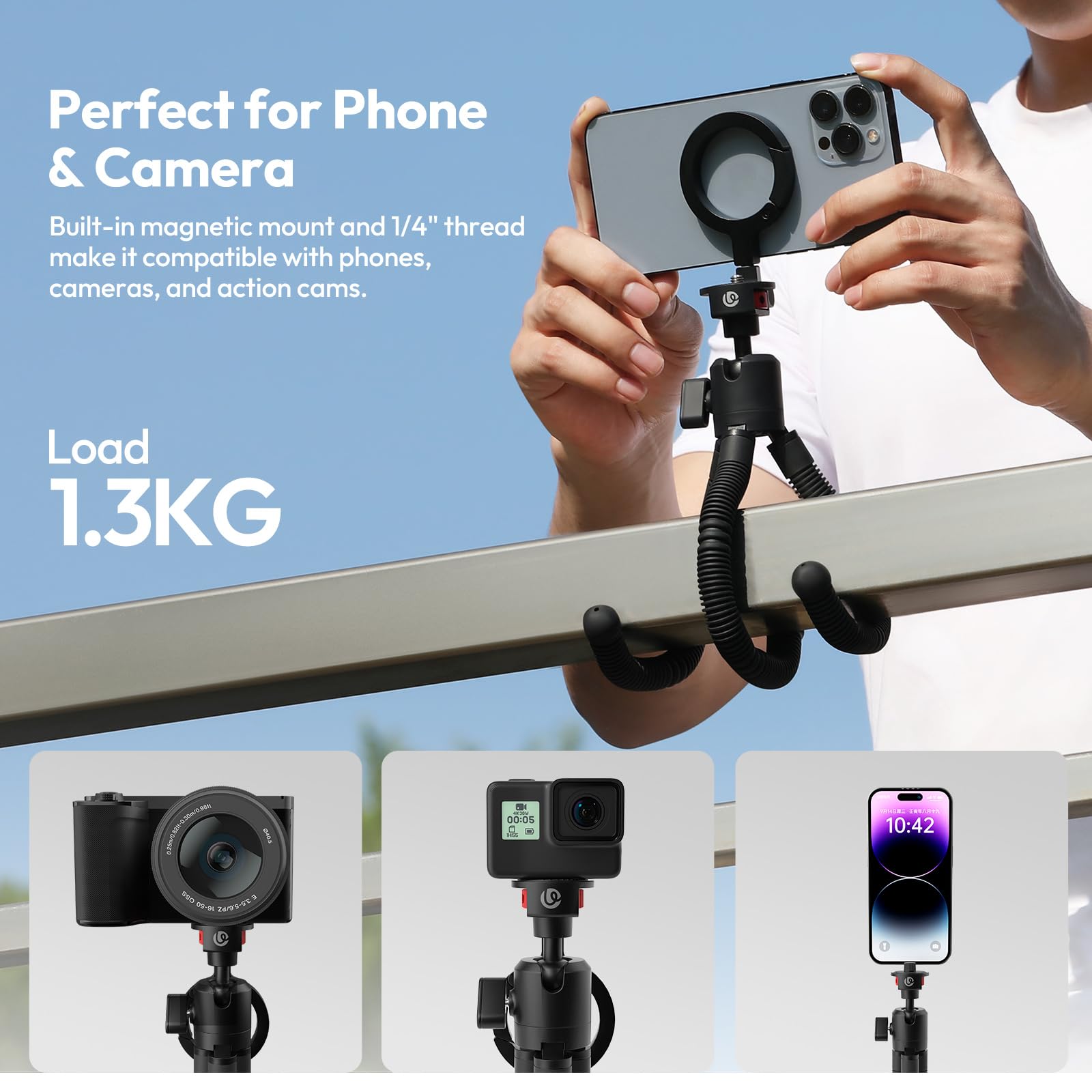 ULANZI MT30 Trípode Magnético Flexible para iPhone con Rosca de 1/4", Minisoporte Flexible para Teléfono, Minitrípode Octopus para Fotos Creativas y Grabación de Vídeo, Compatible con Cámaras MagSafe