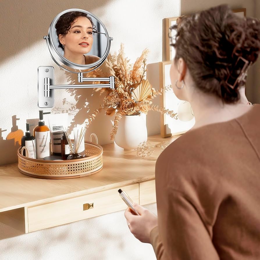 Specchio Da Trucco Bagno A Doppio Lato Con Braccio Rotante 360° - Ingrandimento 1X/10X - JANEEVA Design Retro