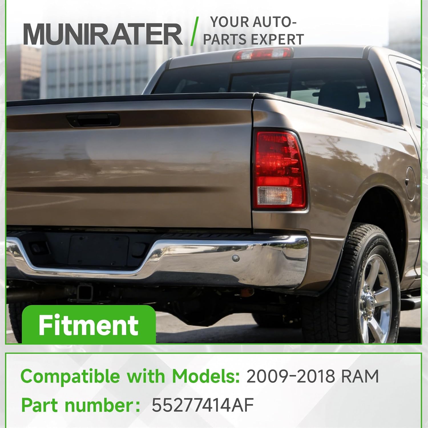 munirater Rear Right Tail Light Assembly Replacement for R-A-M 2009-2018 Passenger Side 55277414AF