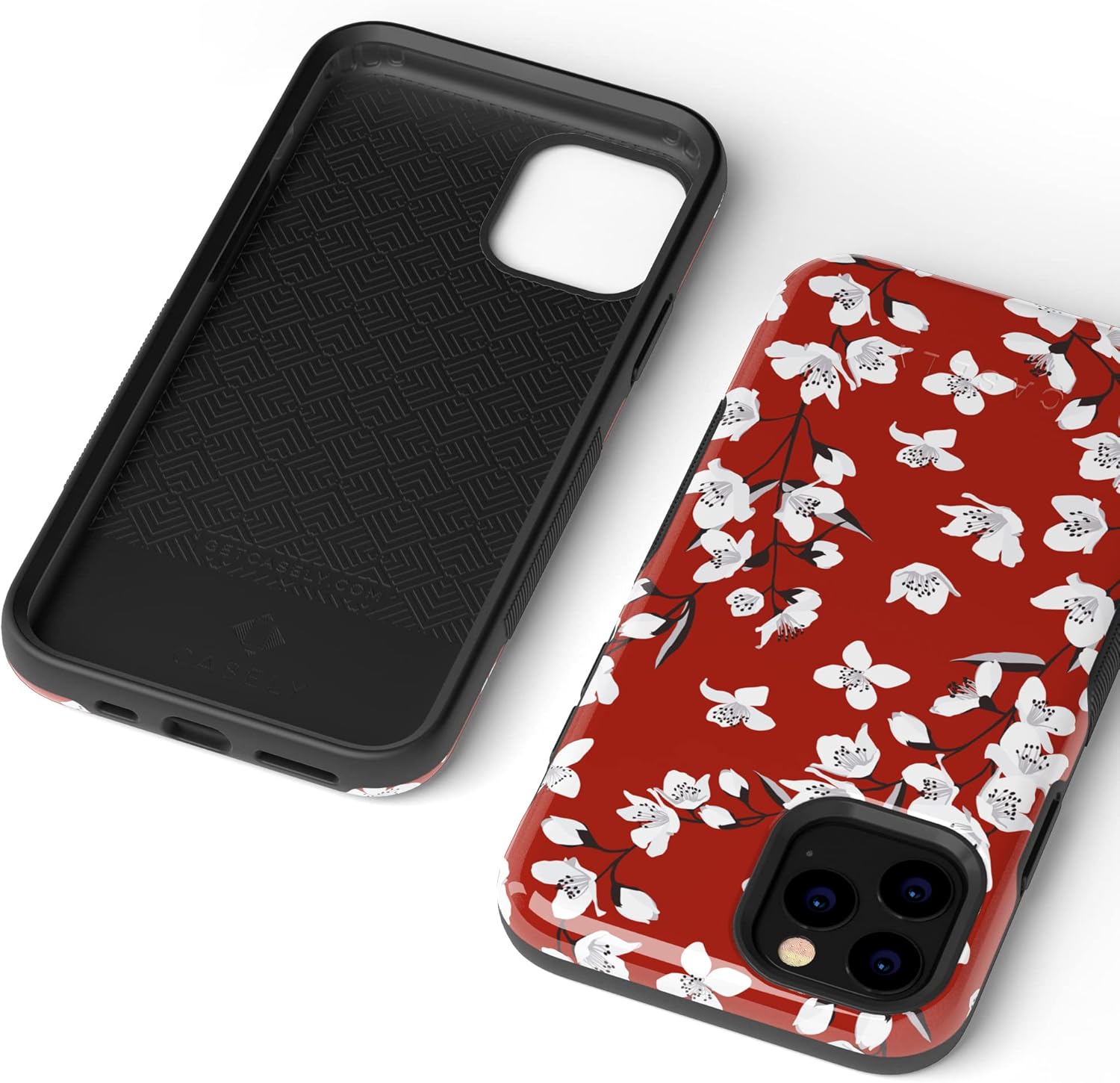 Casely iPhone 11 Pro Max Case | Floral Forest | Red Cherry Blossom Floral | Bold Protective Design
