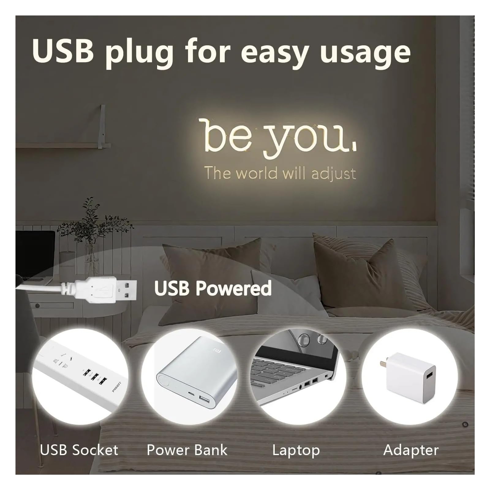 Luci al Neon Da Parete Insegna Al Neon A LED "Be You The World Will Adjust"