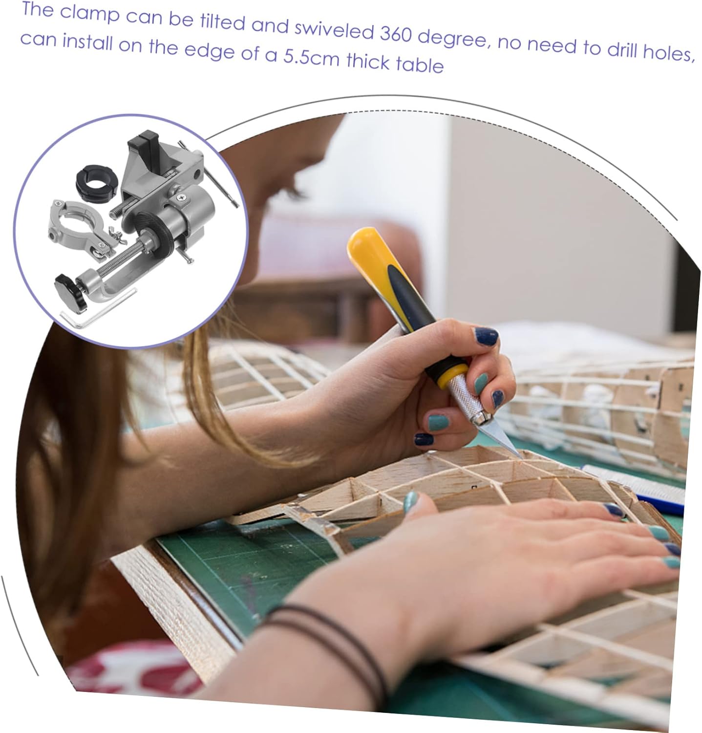 Uonlytech Rotating Table Vise Clamp Compact Woodworking Vise Includes Drill Press Mount for Projects