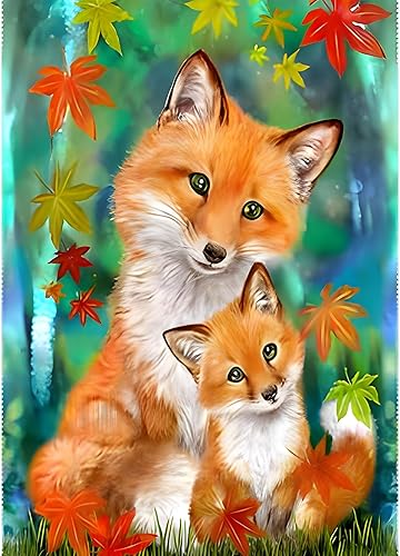 Miniatura 1 de SENQAO Kits de pintura de diamantes de zorro para adultos, kits de arte de diamantes de bricolaje de animales, kit de pintura de diamante redondo