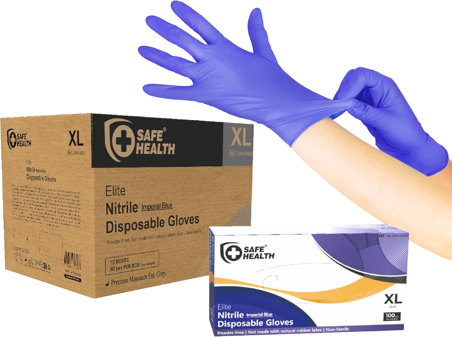 Safe Health Nitrile Imperial Blue Disposable Gloves, 4.5Mil, Powder & Latex Free