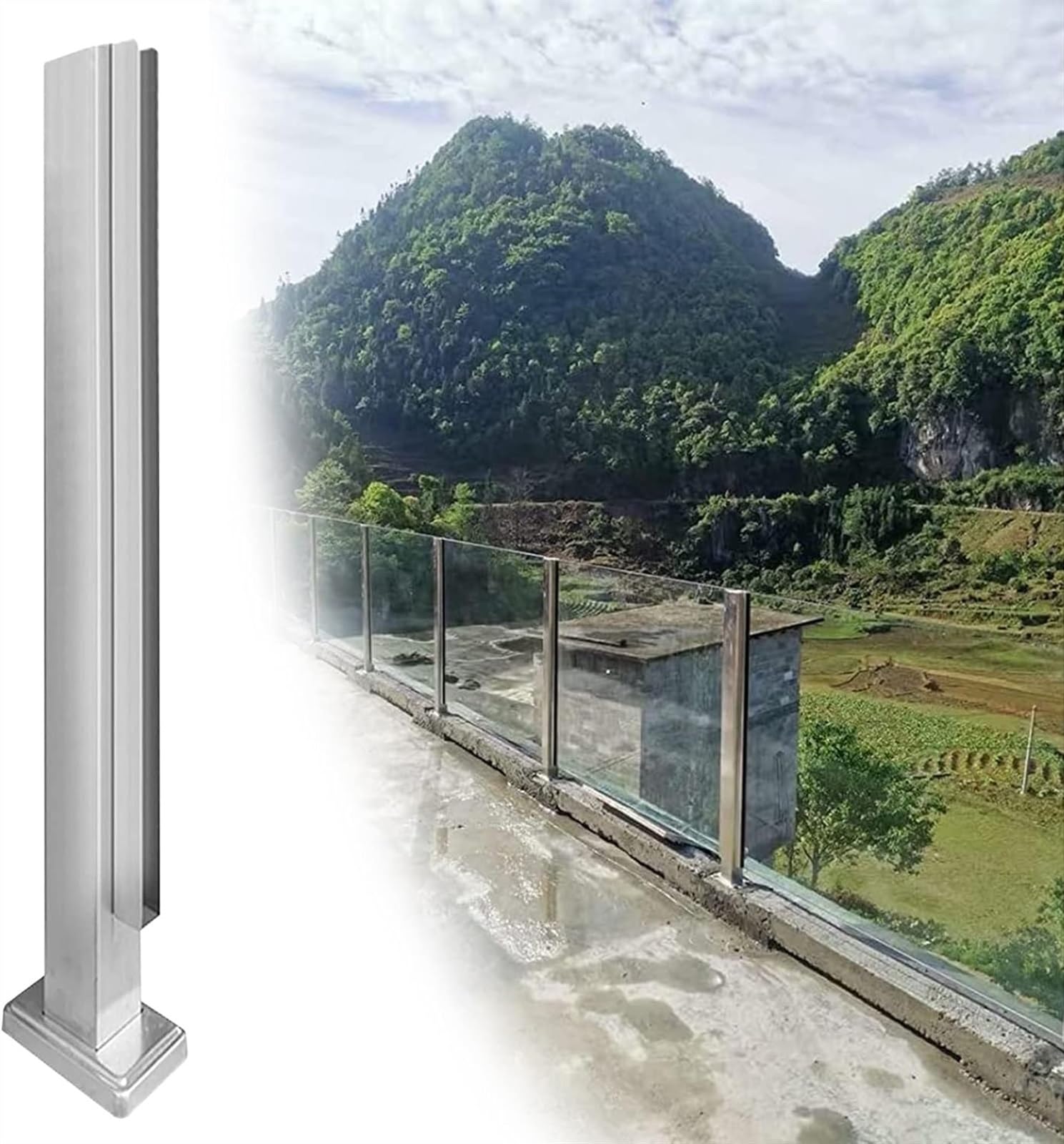 Poteau de garde-corps en verre inox design épuré pour balcon 105cm
