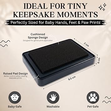 ReignDrop Baby Ink Pad for Hand and Footprints, Non-Toxic Acid-Free Keepsake Kit, Smudge-Proof Archival Ink Wipes Off Skin, for Scrapbook, Photo Album, Frames & Pet Paws, Baby Gift (Black)
