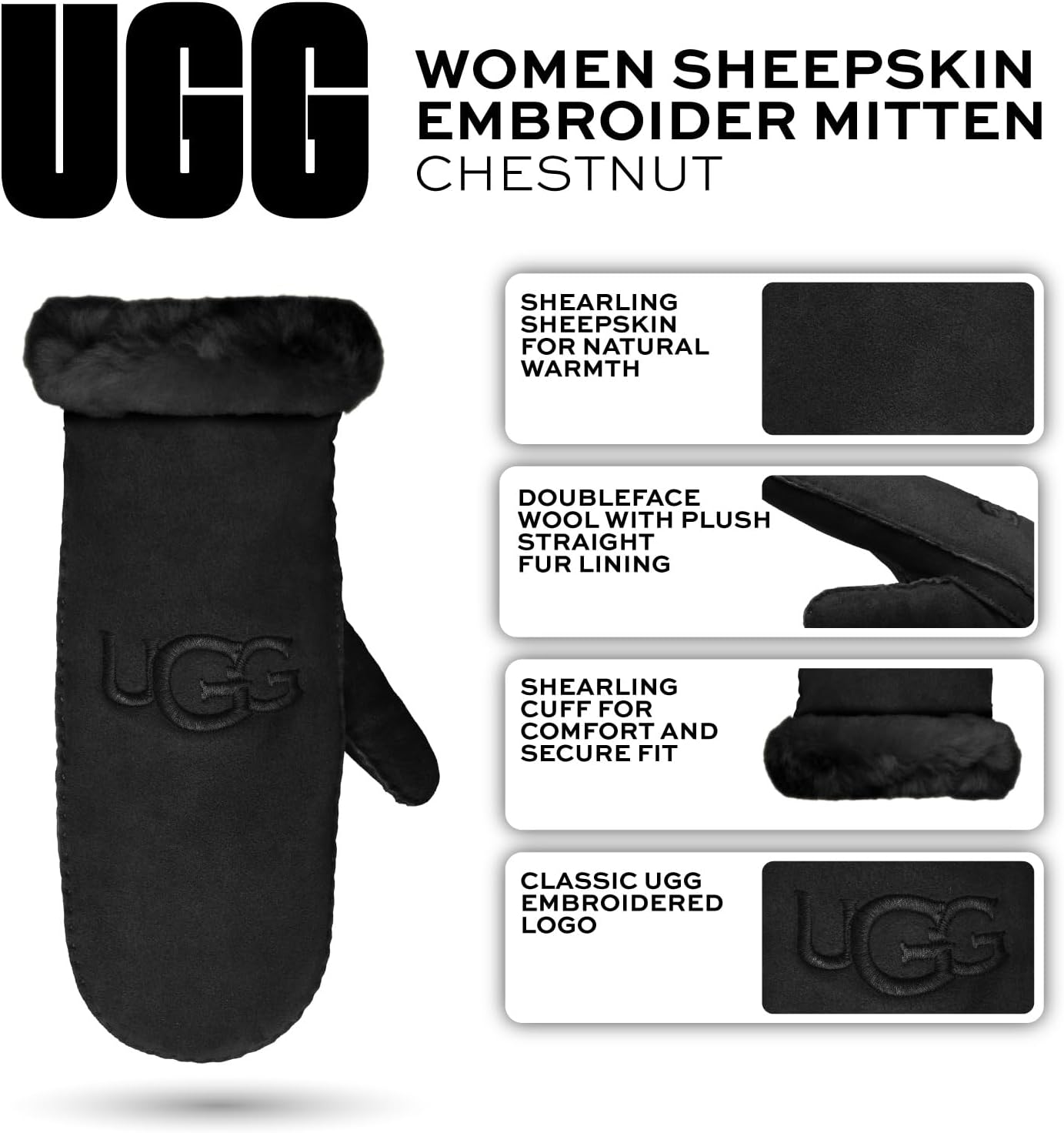 UGG womens Embroidered Water Resistant Sheepskin Mitten With Tech Palm