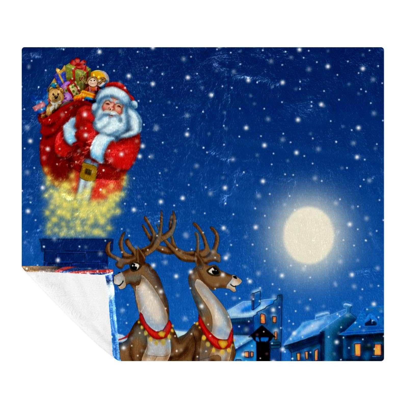 Couverture polaire Père Noël en microfibre 150x130 cm pour lit et canapé