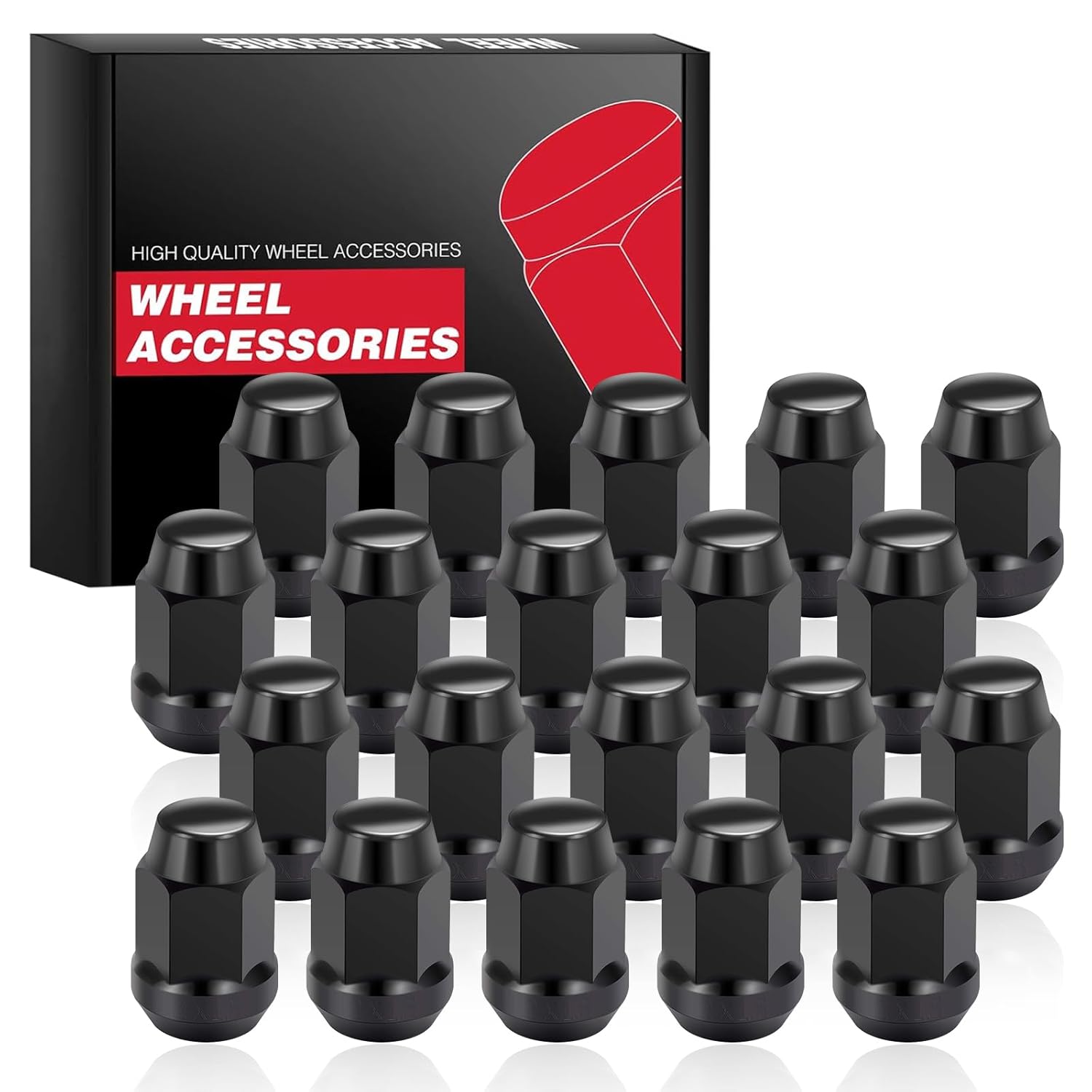 20Pcs M12x1.50 Thread - Black Closed End Bulge Acorn Style Lug Nuts - Conical 60 Degree Seat, for Chevrolet 2008-2018 Corvette,2010-2019 Cruze,2008-2013 Impala