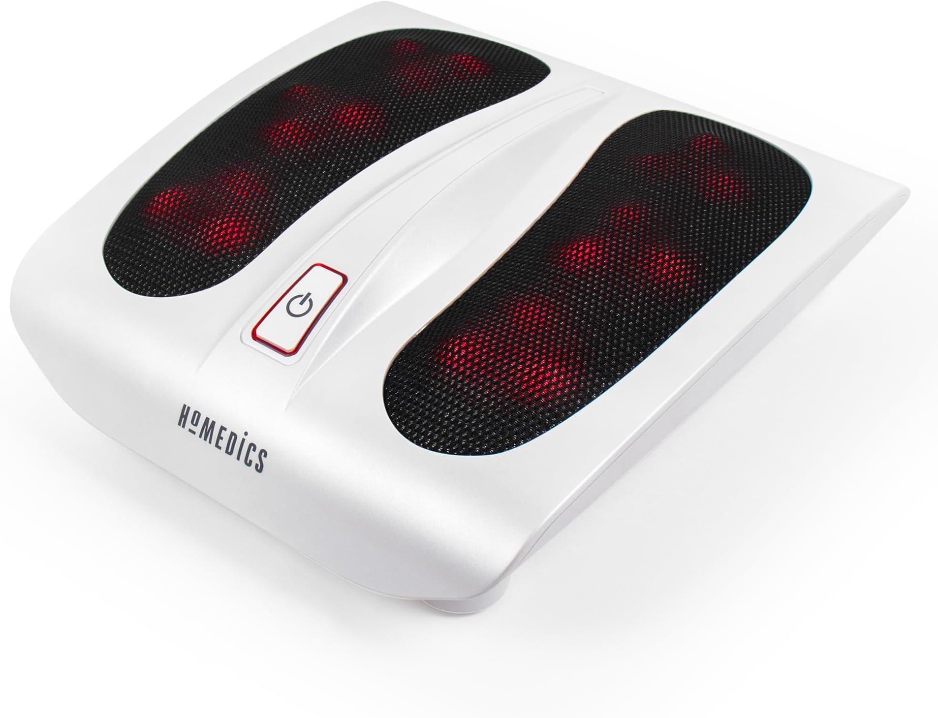 HoMedics Shiatsu Foot Massager with Heat - Deep Kneading, Deluxe Heated Foot Massager, 6 Rotating Massaging Nodes and 18 Massage Heads, Portable, Mains Powered with Easy Toe Touch Control - White
