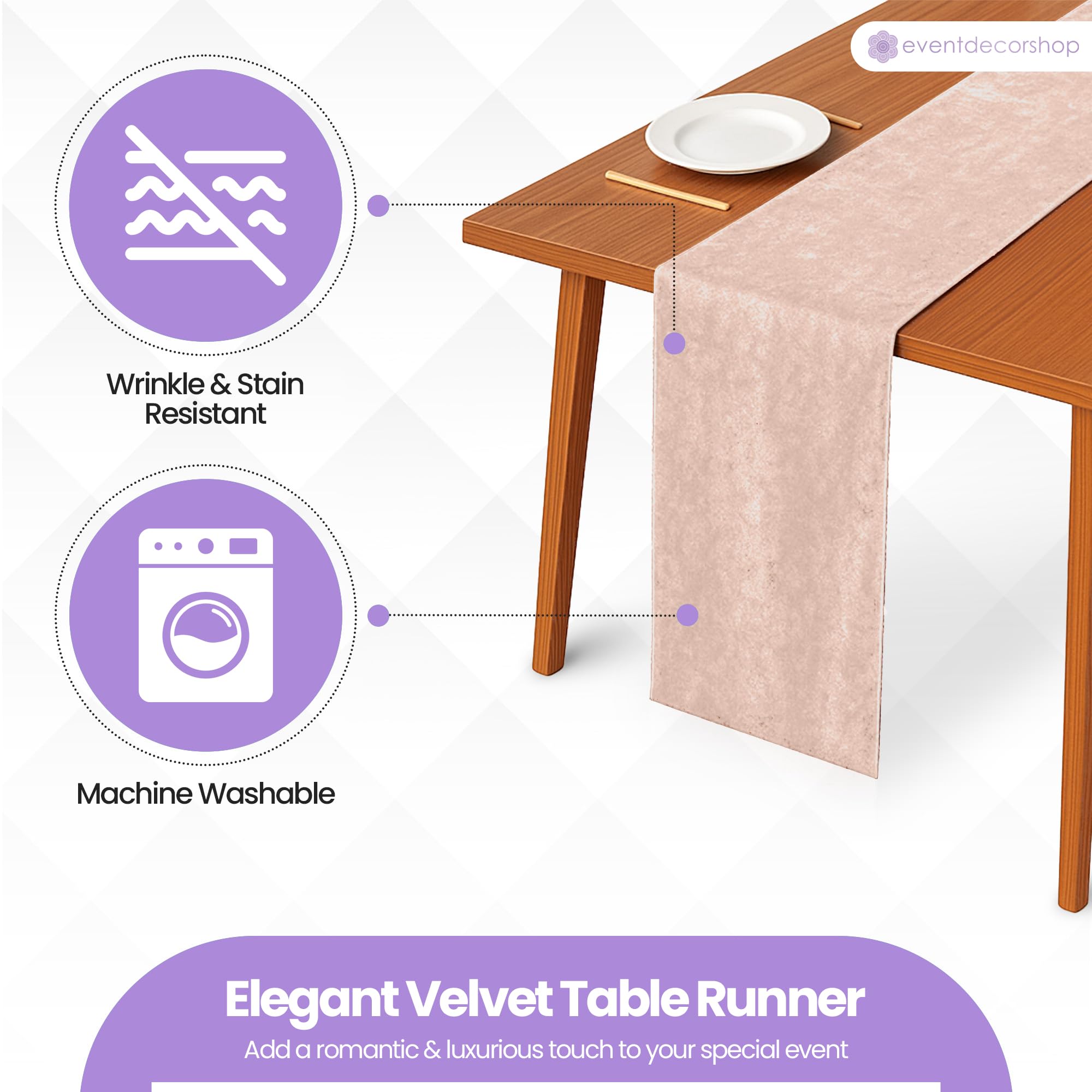 Lot de 10 chemins de table en velours écrasé pour fêtes et événements - Décoration de table de banquet de luxe - 33 x 274 cm - Pour mariage, printemps, Noël, maison, salle à manger