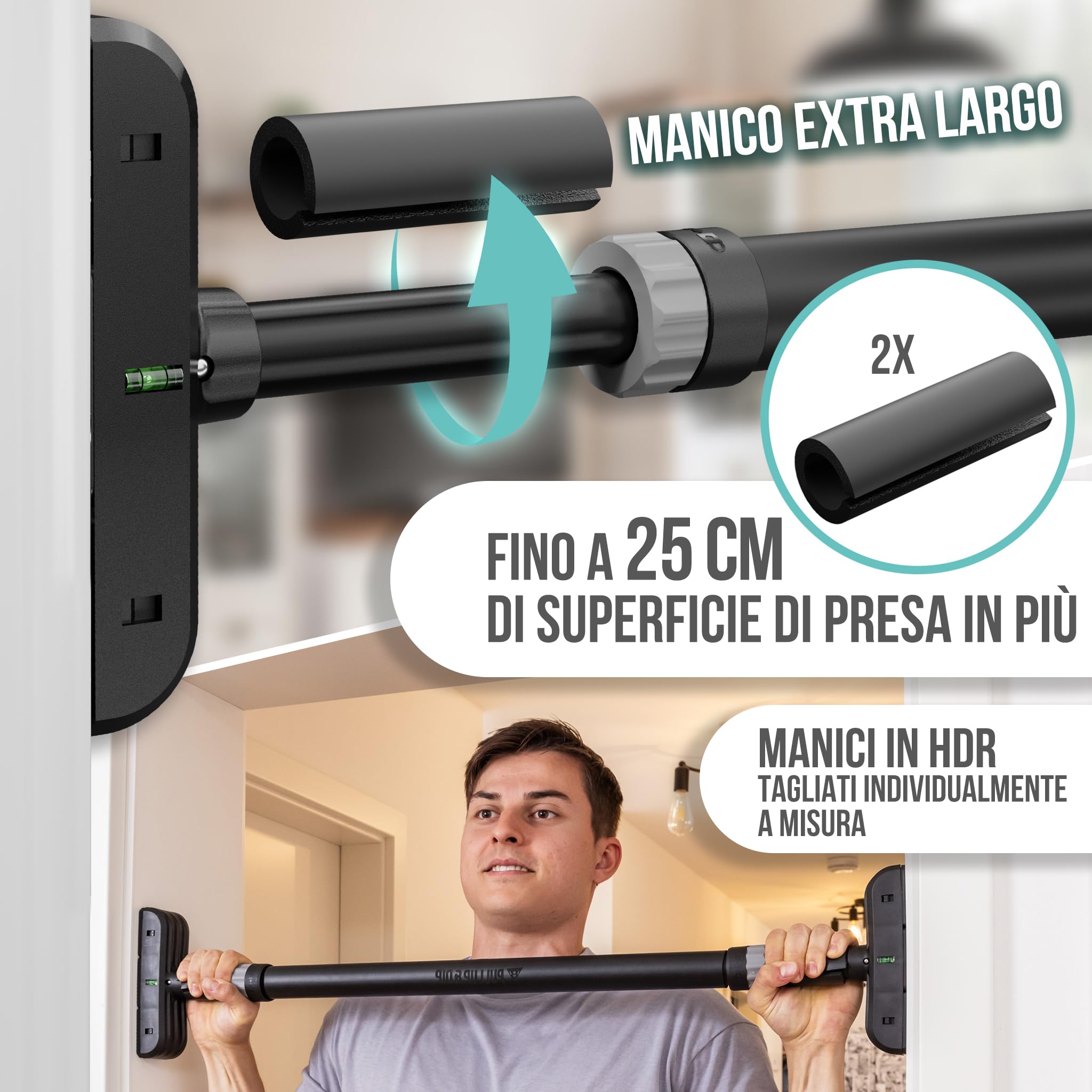 PULLUP & DIP barra per trazioni senza trapano con stazione di immersione - barra per porte con barra immersioni - estensione della barra per immersioni per la casa - set per trazioni per calisthenics
