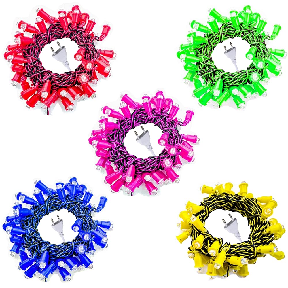 SMMMade in India Still Decoration LED Series, 8MM LED, 35 FEET Long, 48 LED Bulbs in Each Series, Combo of Red, Green, Pink, Blue & Yellow Individual LED Series for Indian Festivals