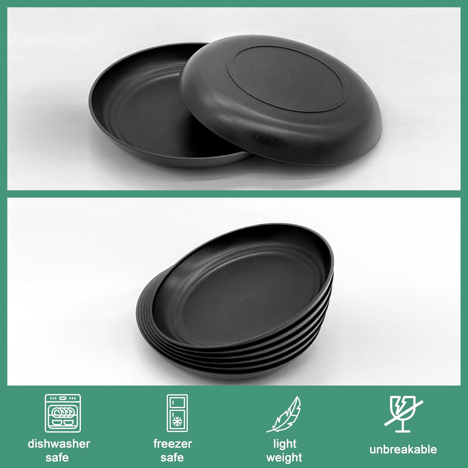 7.8 Inch Black Wheat Straw Plates,Unbreakable Small Dinner Plates Set of 8,Plastic Plates,Dishwasher Safe,Reusable Lightweight Dinnerware Dessert plate set for kitchen,Camping