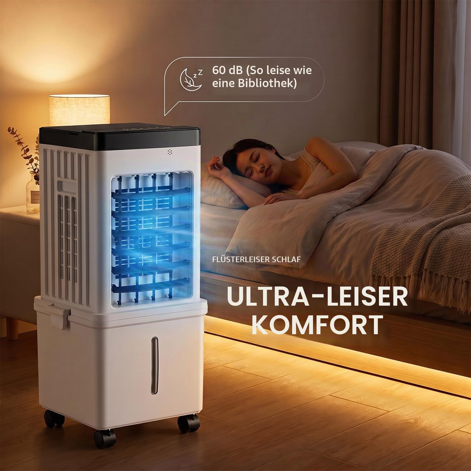 Upgraded Mobile Klimaanlage Mobil Klimagerät Ohne Abluftschlauch, 15L Wassertank 4 Ice Crystals 3 Powerful Windstufen Stumm Luftkühler