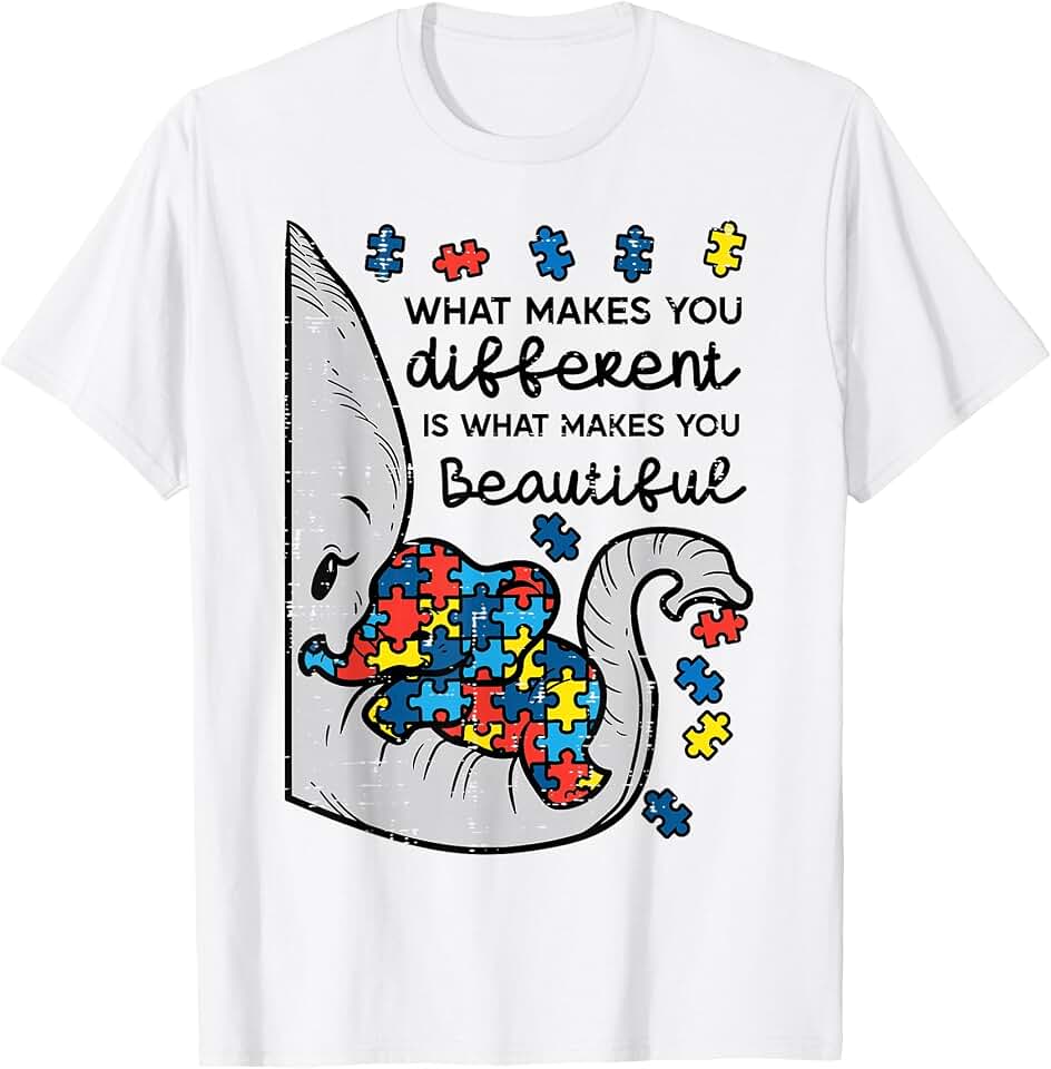 Autism Awareness Shirts Men Women Kids Acceptance What Makes You Different Beautiful Elephant Autism Awareness T-Shirt Small OEKO-TEX STANDARD 100