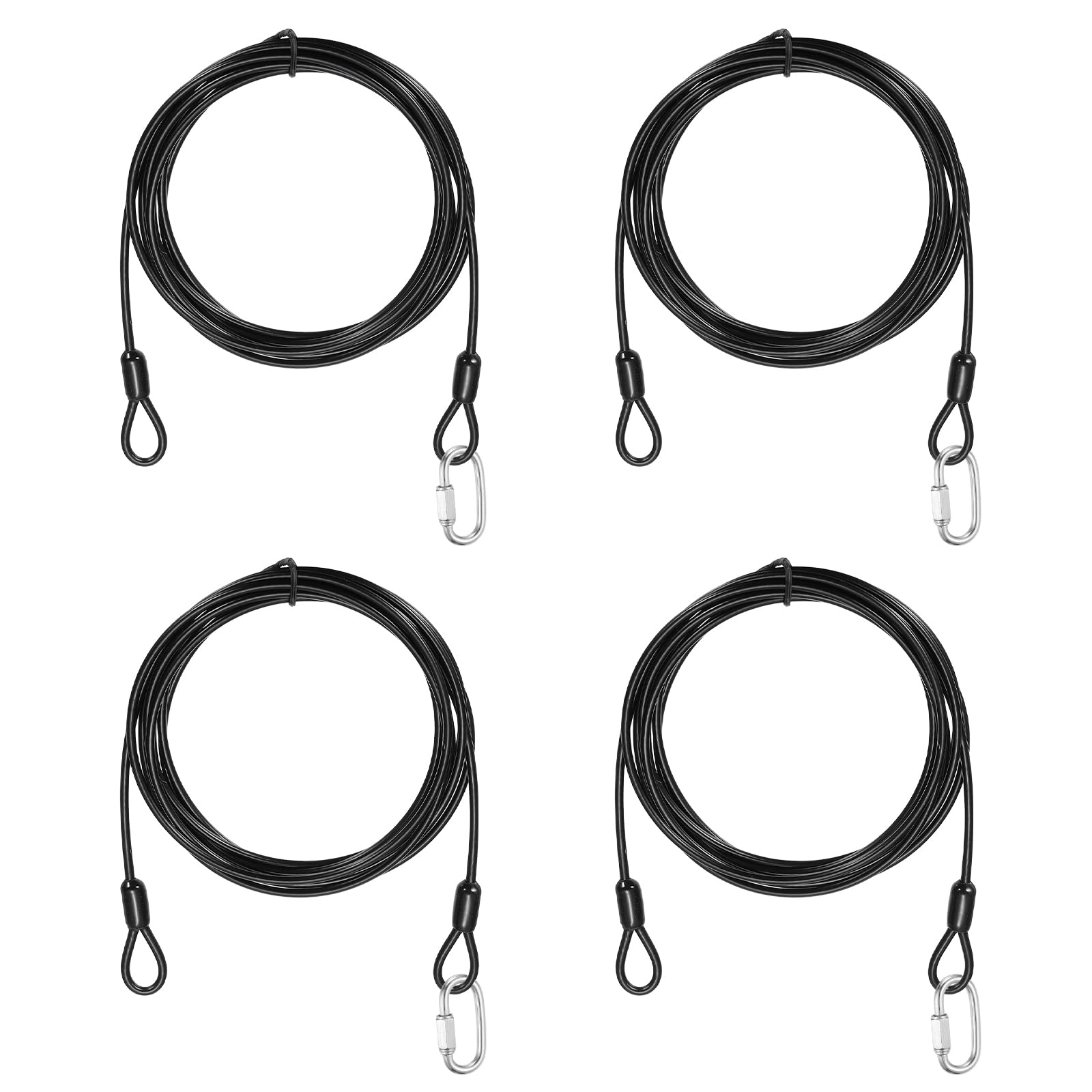 PATIKIL Security Cable Lock (1/8" Dia 8.2ft, Black)(4 Set) Vinyl Coated 304 Stainless Steel Double Loop Flexible Wire Rope Safety Cable with Quick Links Locking Connectors