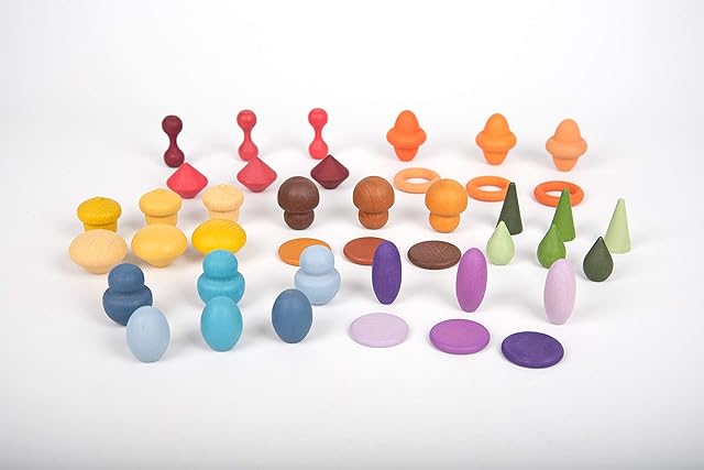 TickiT 74051 Wooden Treasures Sample Set, Green Purple Yellow Red Orange Blue Brown
