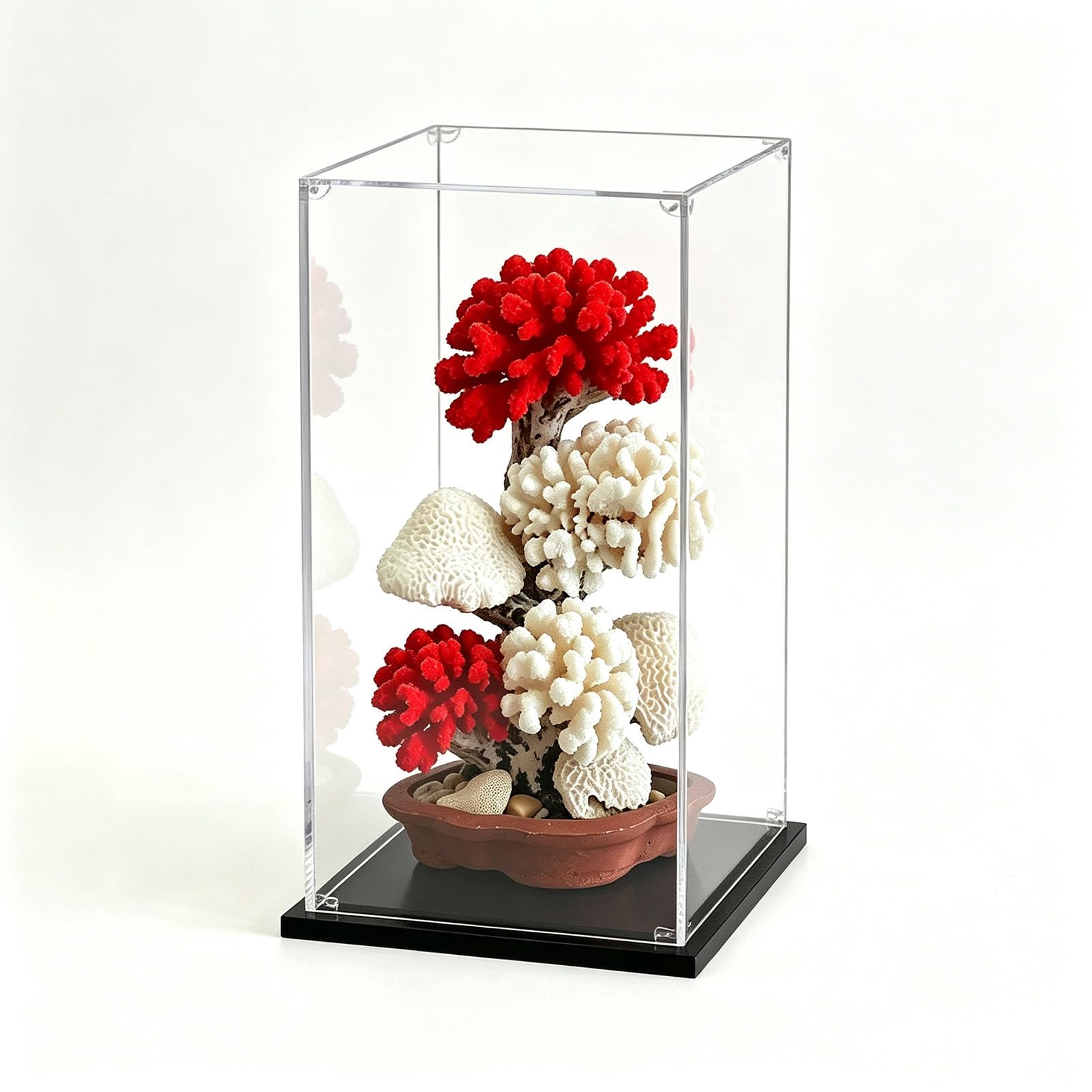 Tall Acrylic Box for Display, Assembly, Clear Plastic Display Case with Black Square Base, 8 12 16 20 24 28 32" Dustproof Showcase for Figures, Trophy, Dolls(20x20x35cm(8"x8"x14"))